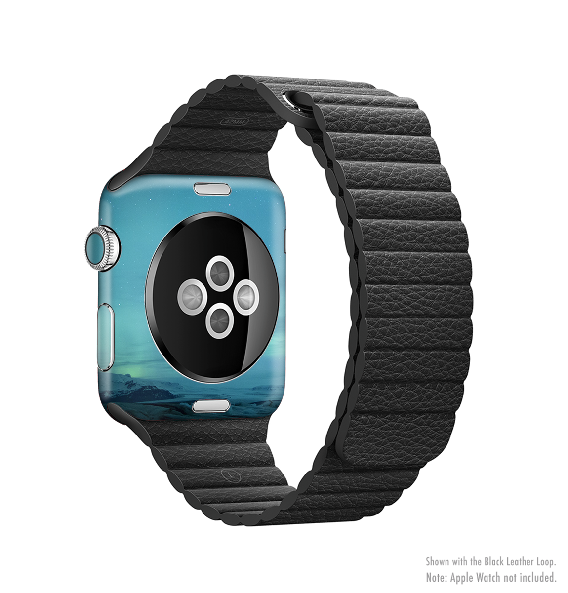 Teal Northern Lights Full-Body Skin Kit for Apple Watch, showcasing vibrant colors and a sleek design.