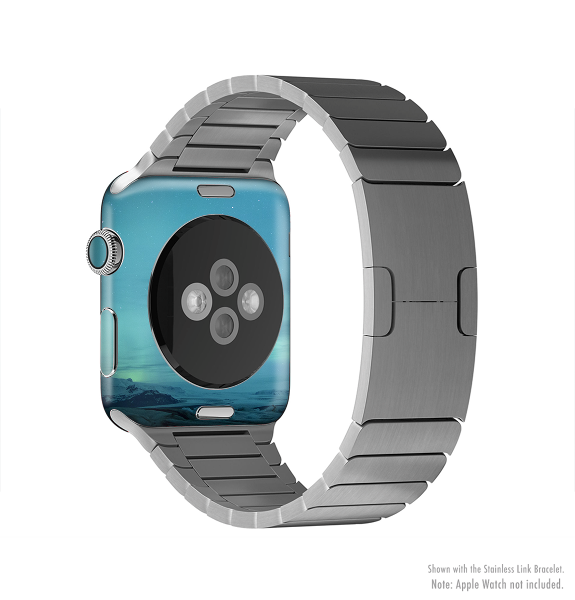 Teal Northern Lights Full-Body Skin Kit for Apple Watch, showcasing vibrant colors and a sleek design.