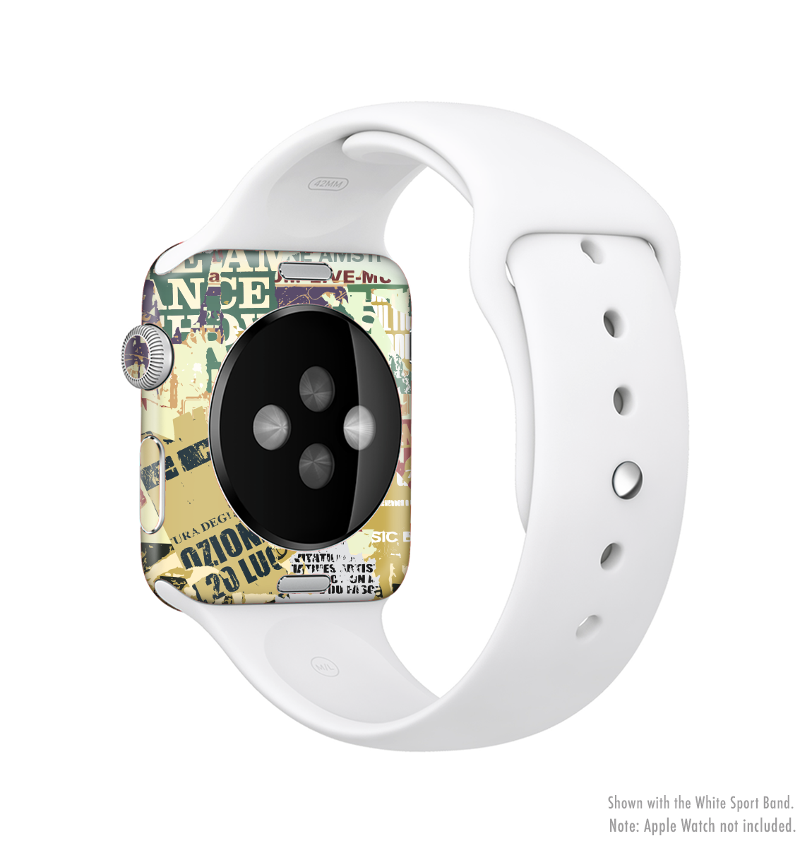 The Torn Magazine Collage Full-Body Skin Kit for Apple Watch showcasing vibrant design and premium vinyl material.