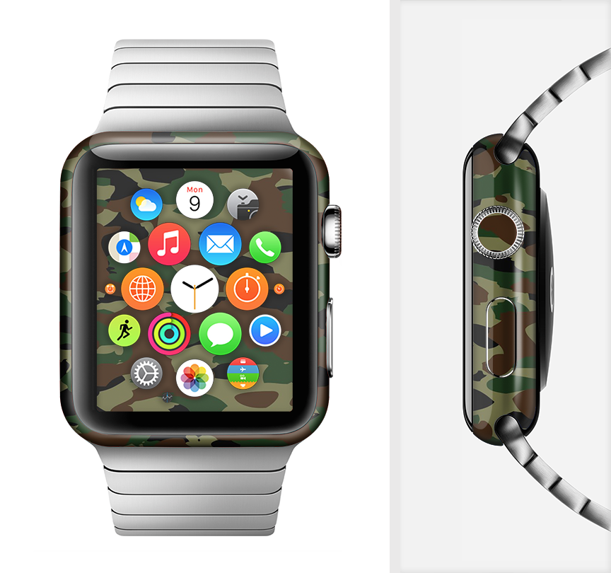 Traditional Camouflage Full-Body Skin Kit for Apple Watch, showcasing a stylish design and premium vinyl material.