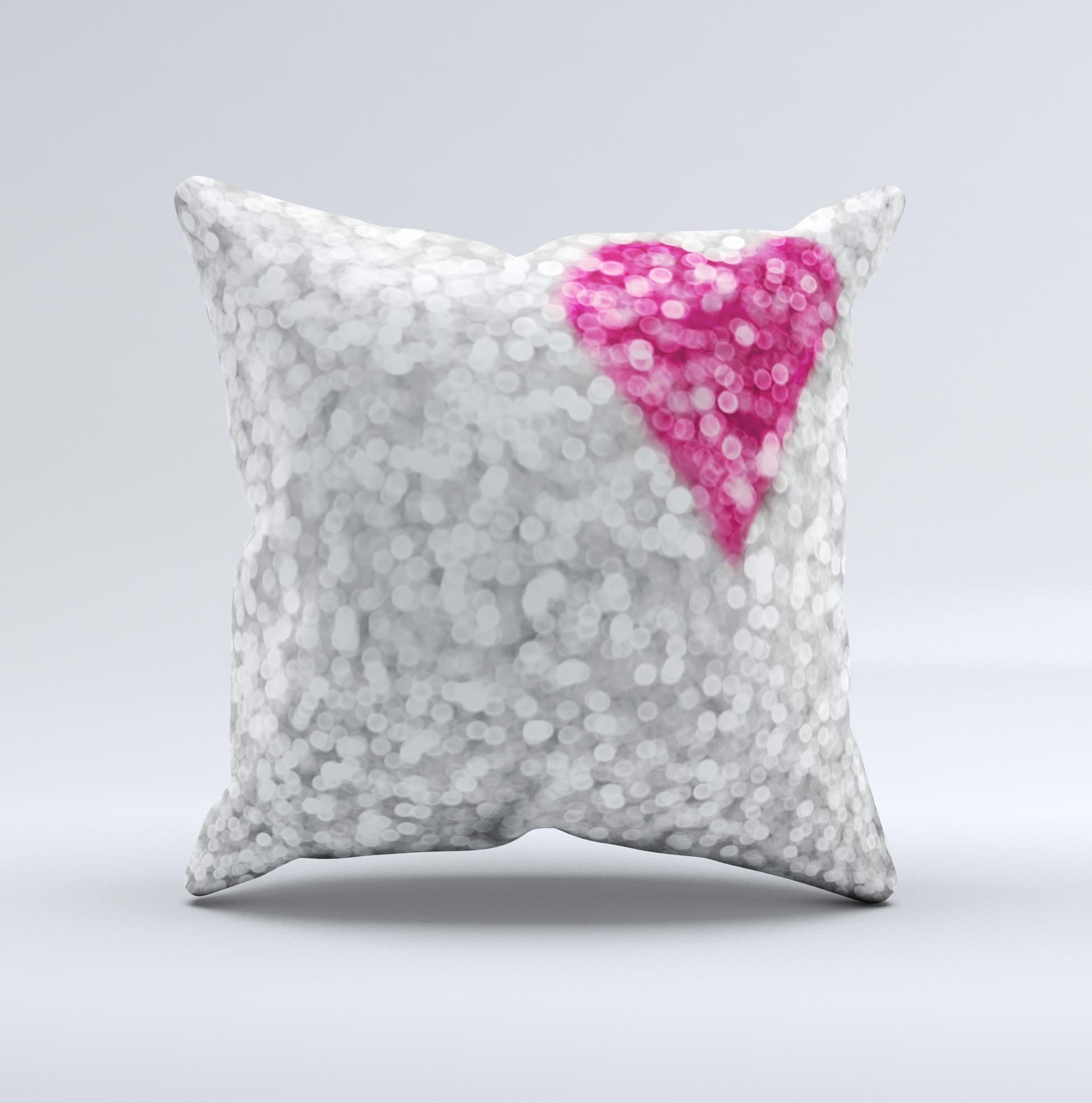 A beautifully crafted decorative throw pillow featuring the Unfocused Heart Glimmer design, showcasing vibrant colors and a unique handmade quality.