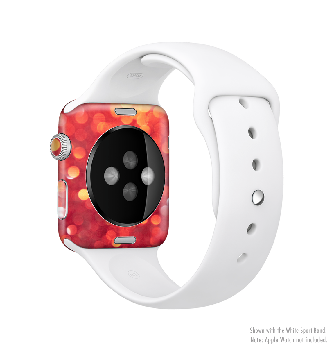The Unfocused Red Showers Full-Body Skin Kit for Apple Watch, showcasing vibrant red design and premium vinyl material.