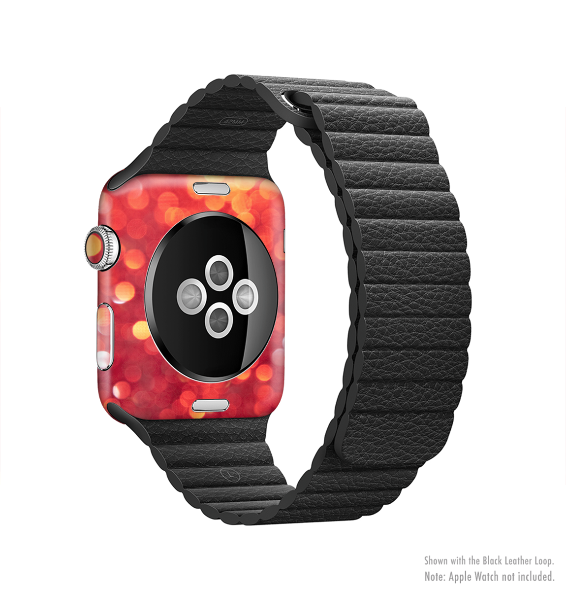 The Unfocused Red Showers Full-Body Skin Kit for Apple Watch, showcasing vibrant red design and premium vinyl material.
