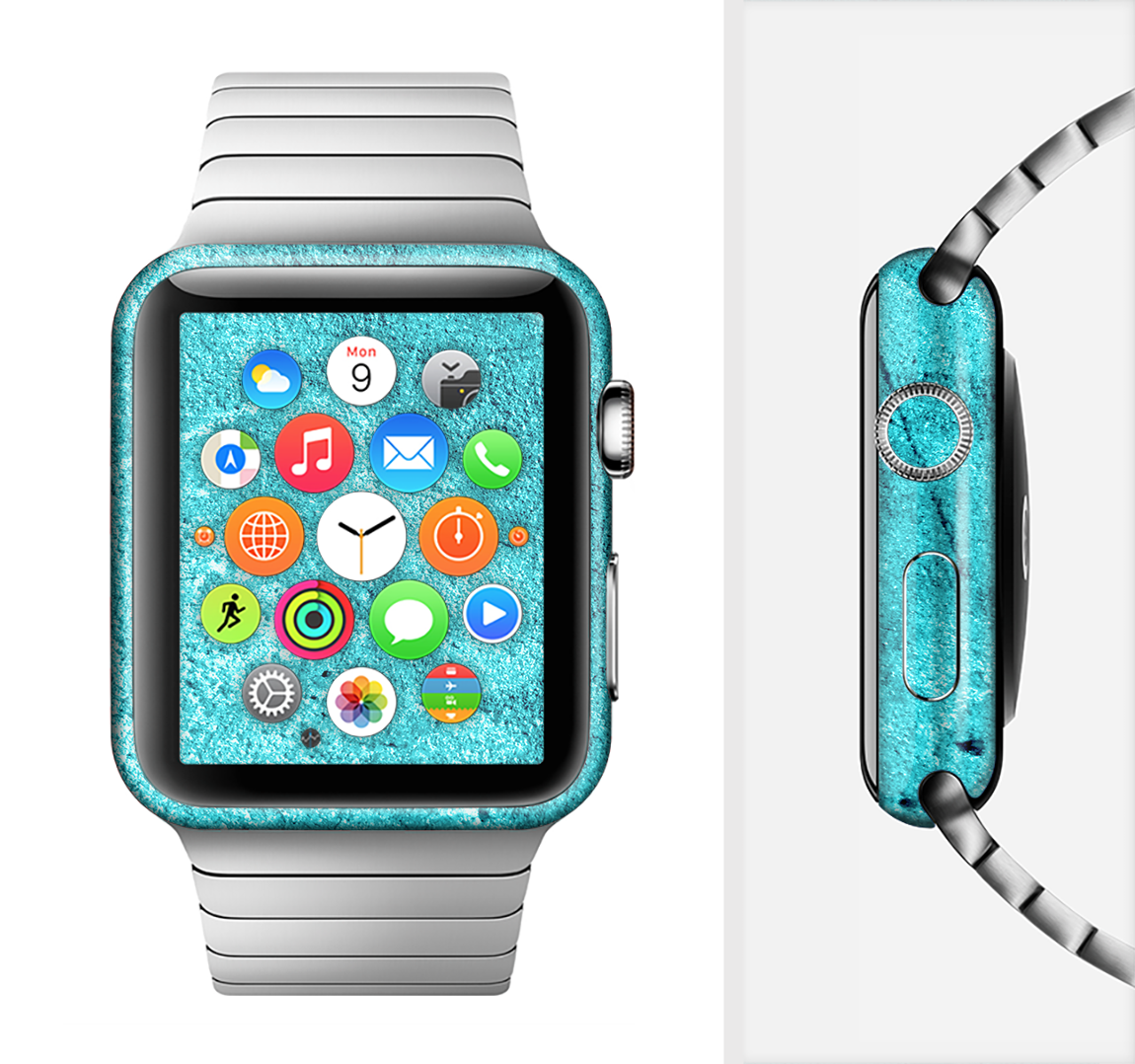 Vibrant Blue Cement Texture Full-Body Skin Kit for Apple Watch, showcasing its stylish design and premium vinyl material.