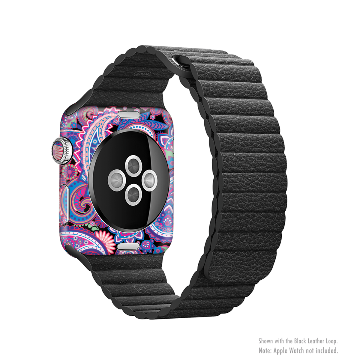 Vibrant Purple Paisley V5 Full-Body Skin Kit for Apple Watch, showcasing a stylish design that fits perfectly and offers protection.