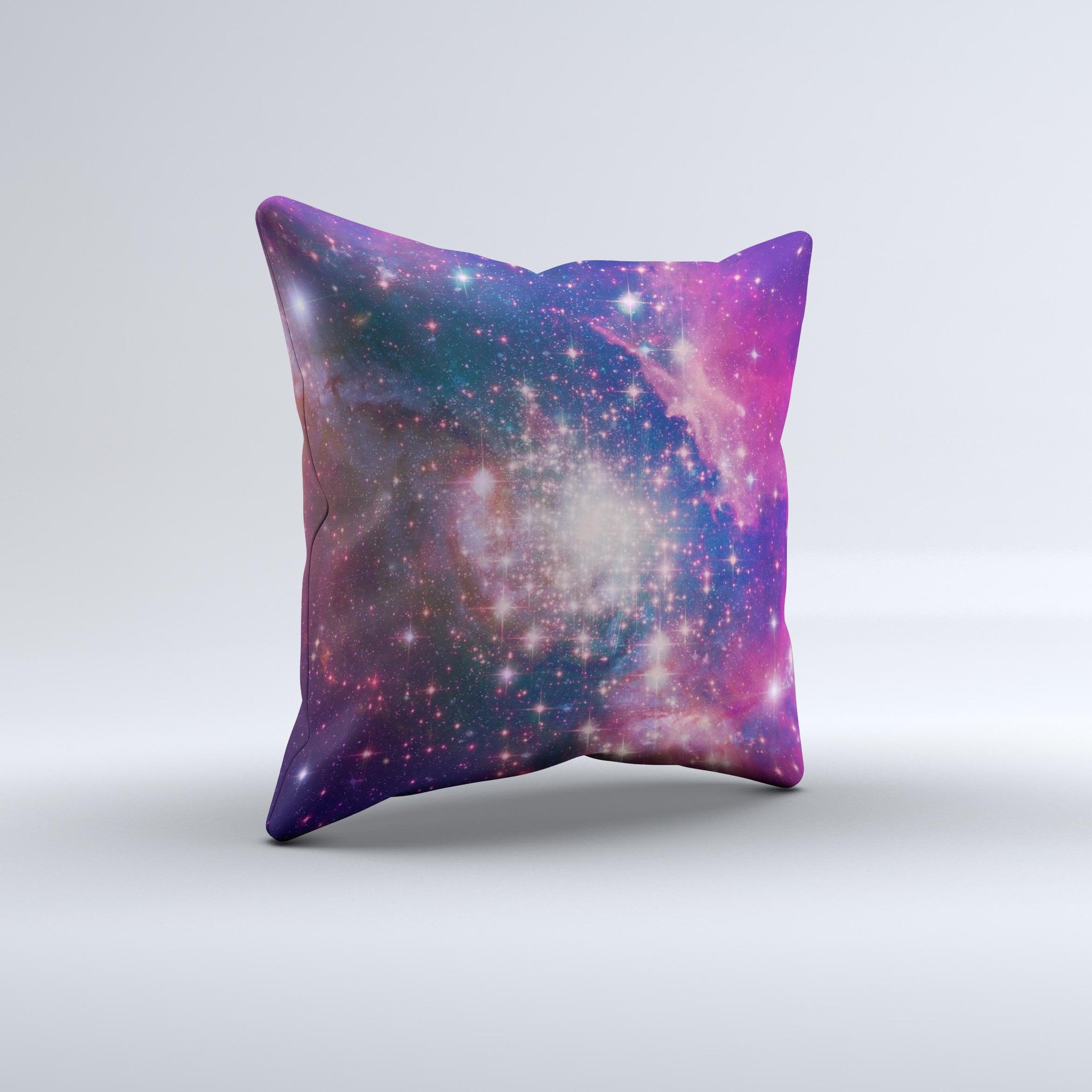 Vibrant Sparkly Pink Space ink-Fuzed Decorative Throw Pillow with unique design and high-quality fabric.