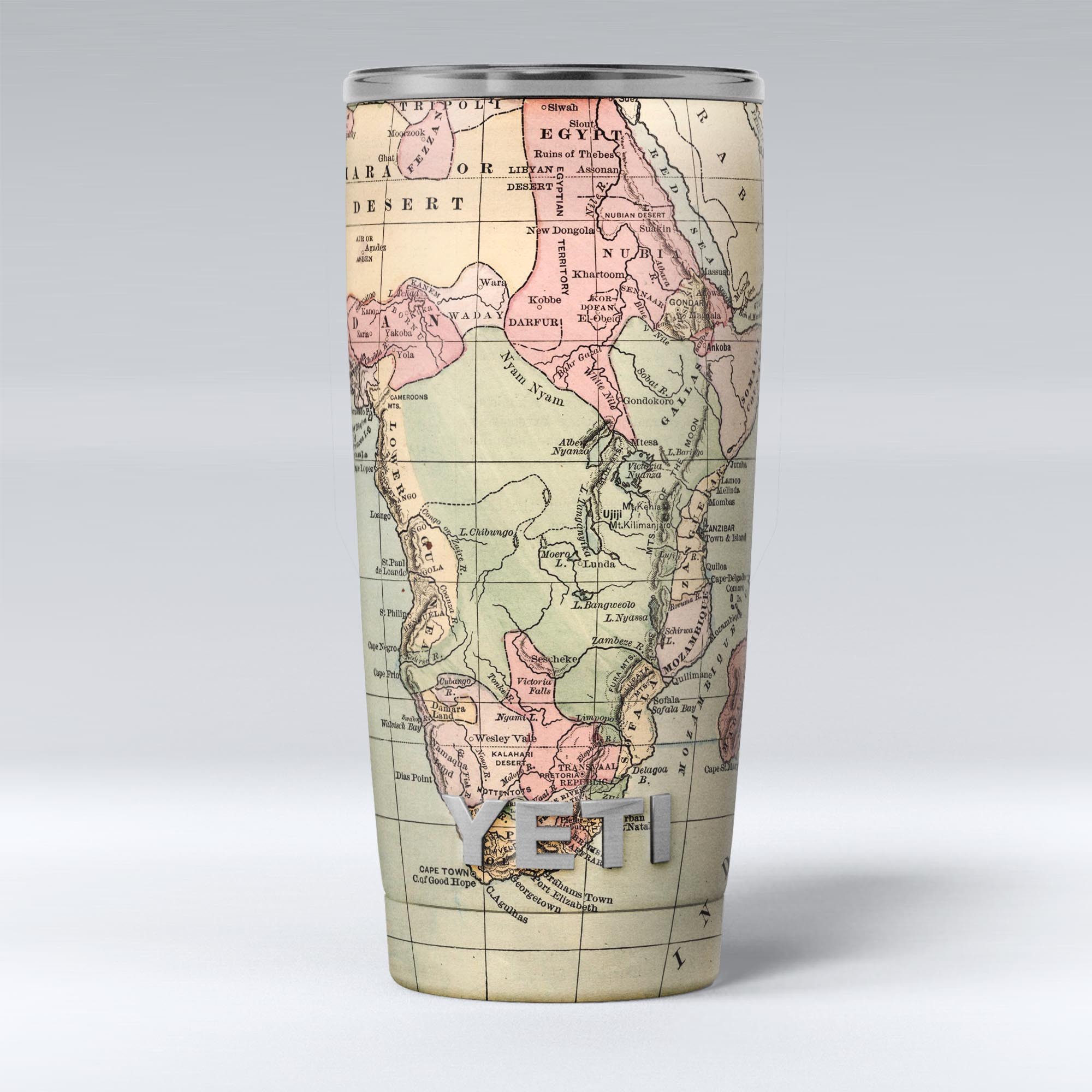 The Vintage African Map skin decal vinyl wrap kit for Yeti Coolers, showcasing a vibrant and intricate design.