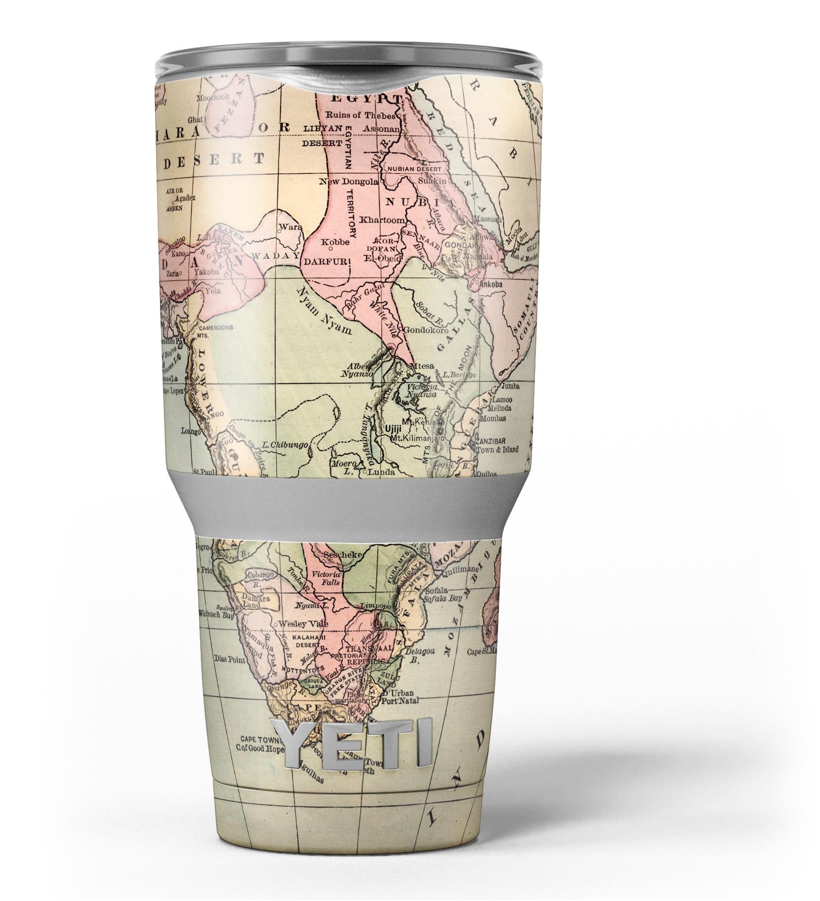 The Vintage African Map skin decal vinyl wrap kit for Yeti Coolers, showcasing a vibrant and intricate design.