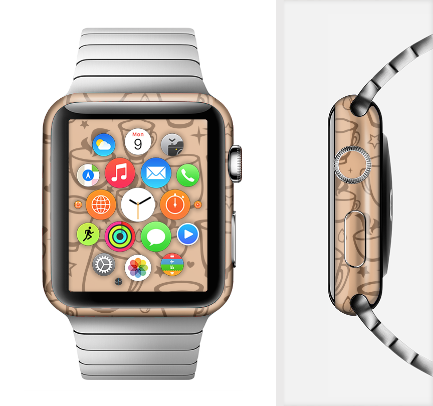 The Vintage Vector Coffee Mugs Full-Body Skin Kit for Apple Watch featuring a charming vintage coffee mug design.