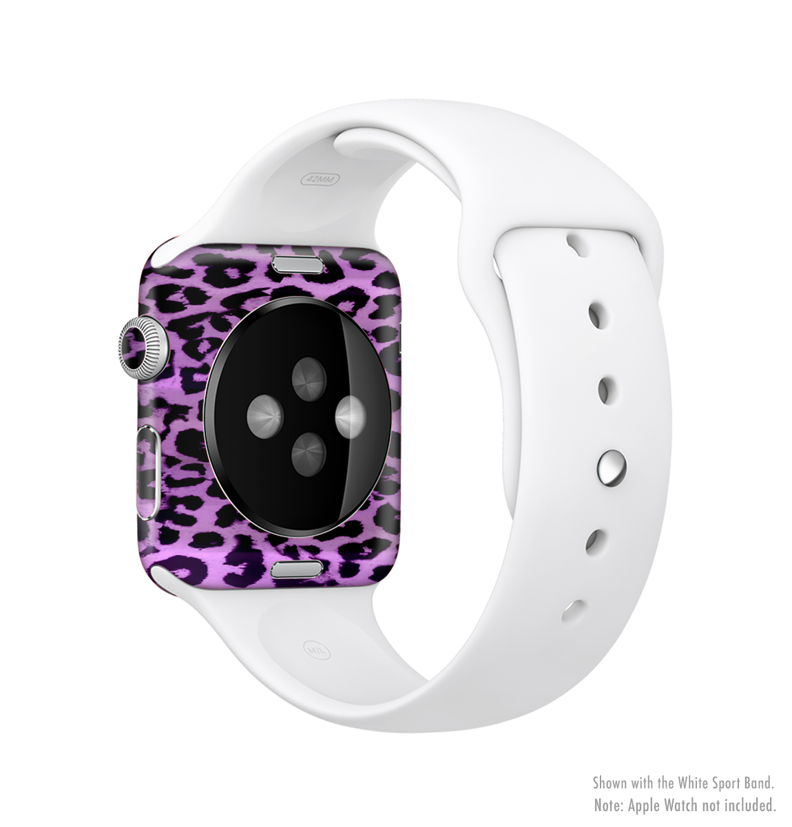 Vivid Purple Leopard Print Full-Body Skin Kit for Apple Watch, showcasing vibrant colors and stylish design.