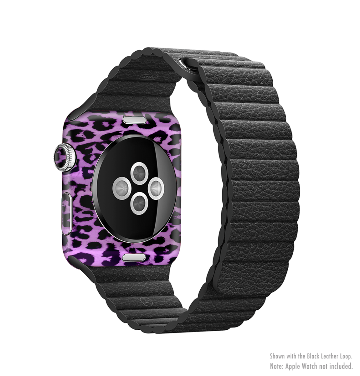 Vivid Purple Leopard Print Full-Body Skin Kit for Apple Watch, showcasing vibrant colors and stylish design.