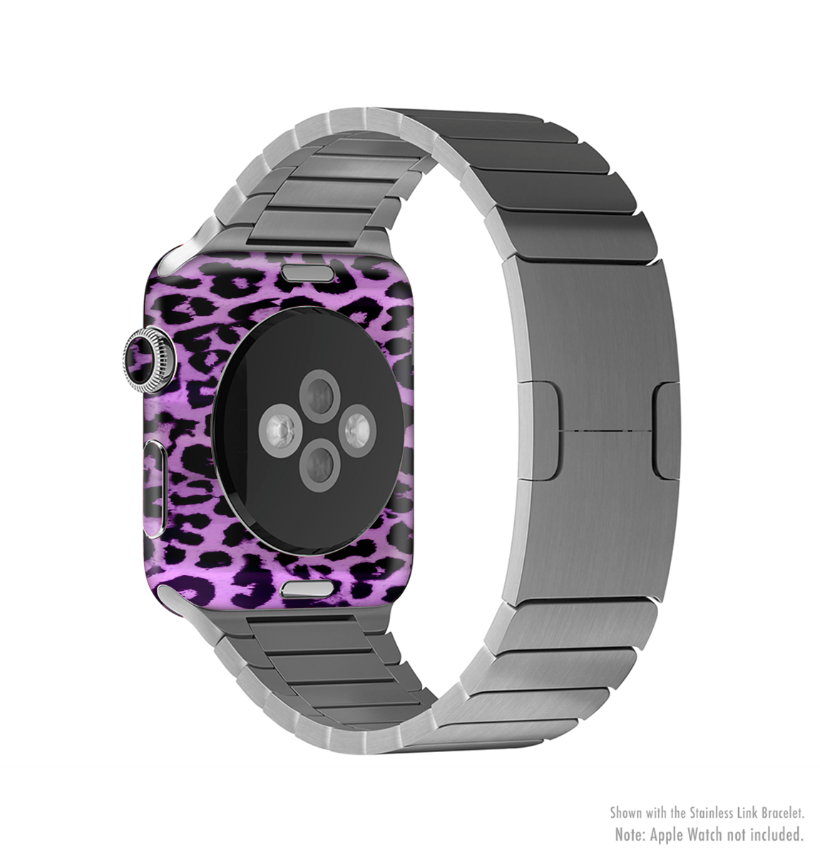 Vivid Purple Leopard Print Full-Body Skin Kit for Apple Watch, showcasing vibrant colors and stylish design.