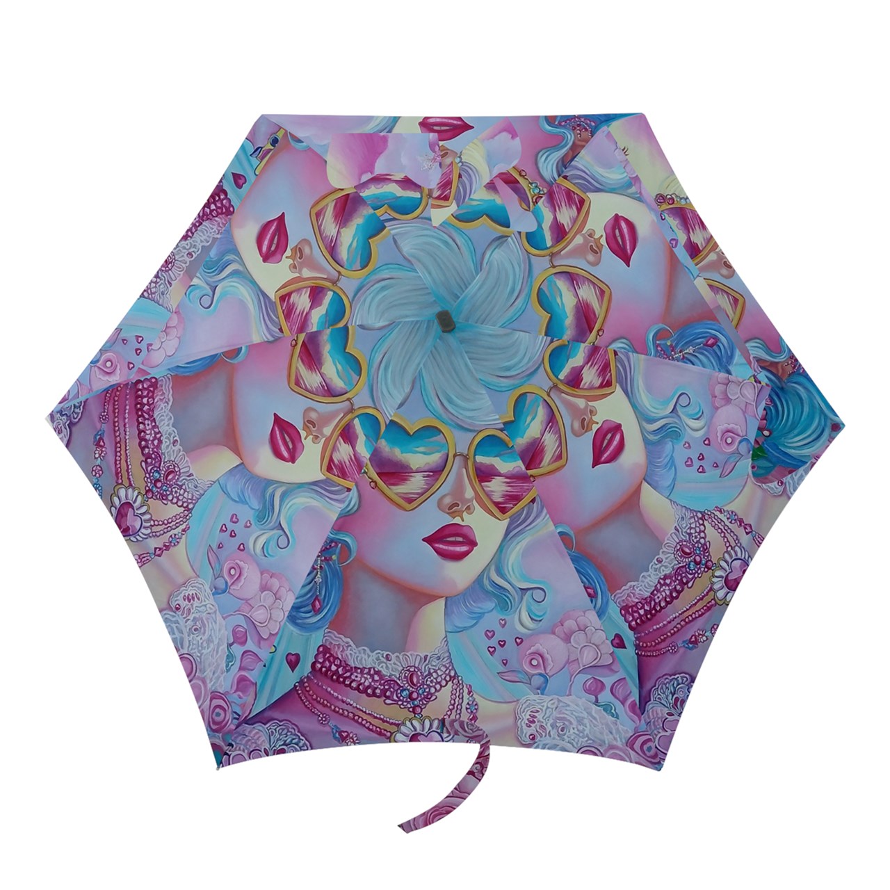 A lightweight Wonderscape Mini Folding Umbrella, showcasing its vibrant customizable design and compact size, perfect for portability.