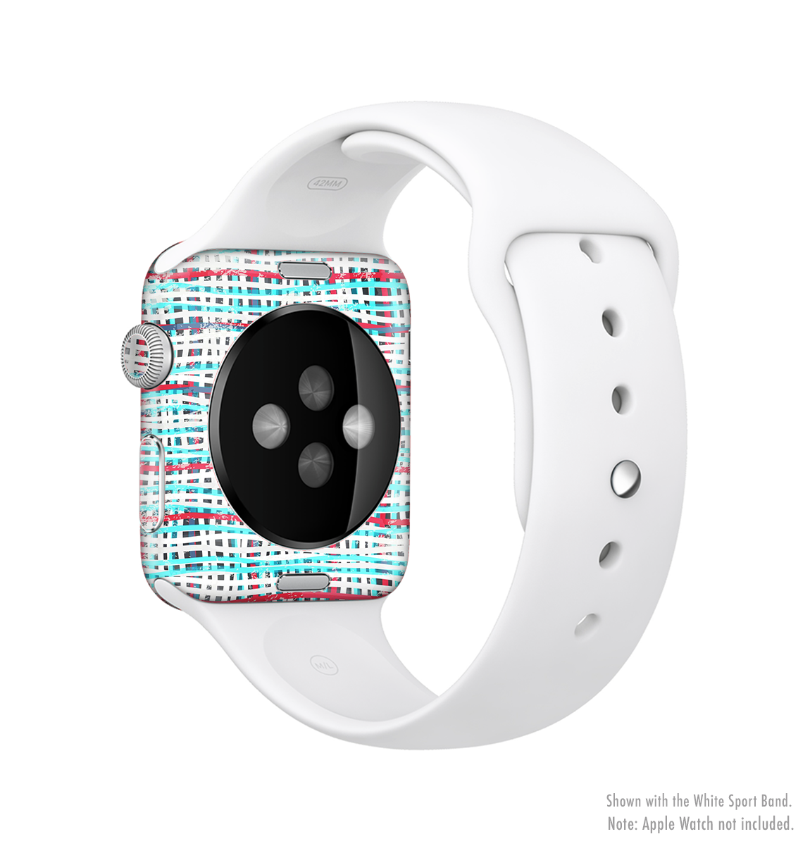 Woven Trendy Green & Coral Full-Body Skin Kit for Apple Watch, showcasing vibrant colors and sleek design.
