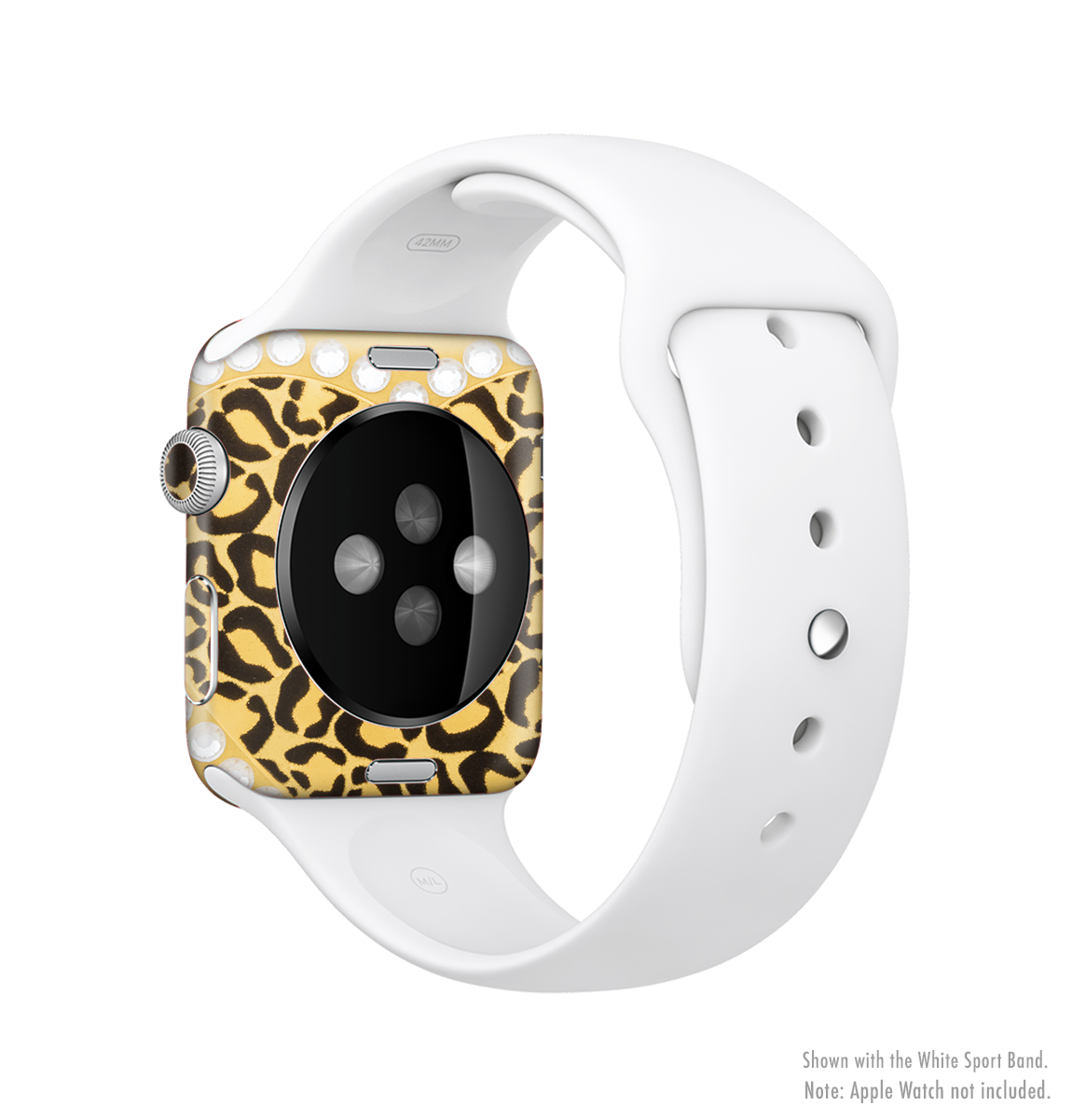 Yellow heart-shaped leopard print skin kit for Apple Watch, showcasing vibrant colors and a stylish design.