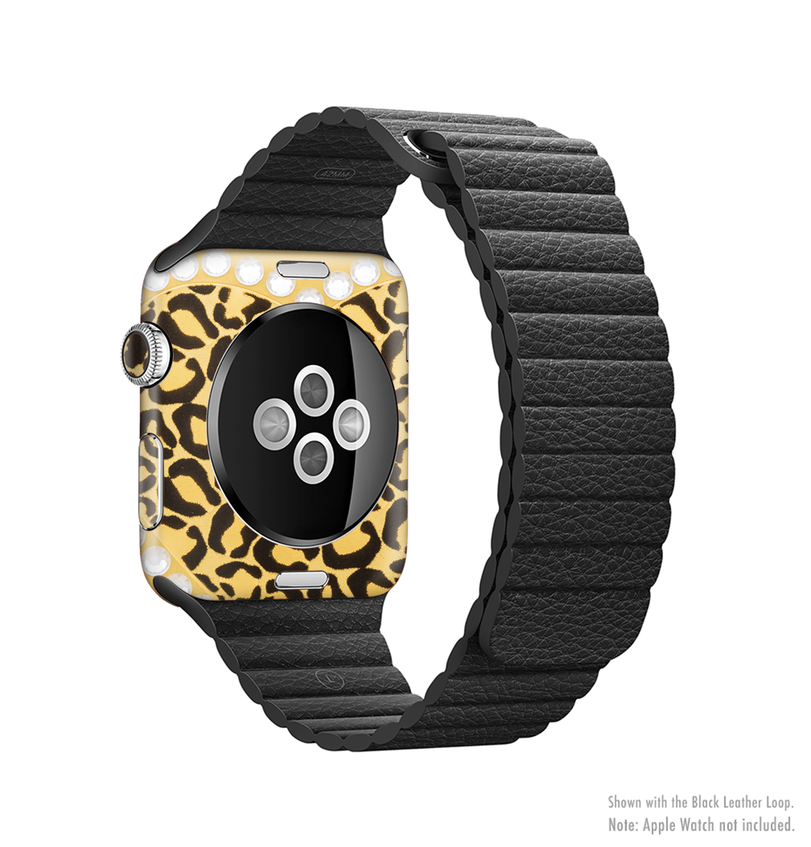 Yellow heart-shaped leopard print skin kit for Apple Watch, showcasing vibrant colors and a stylish design.