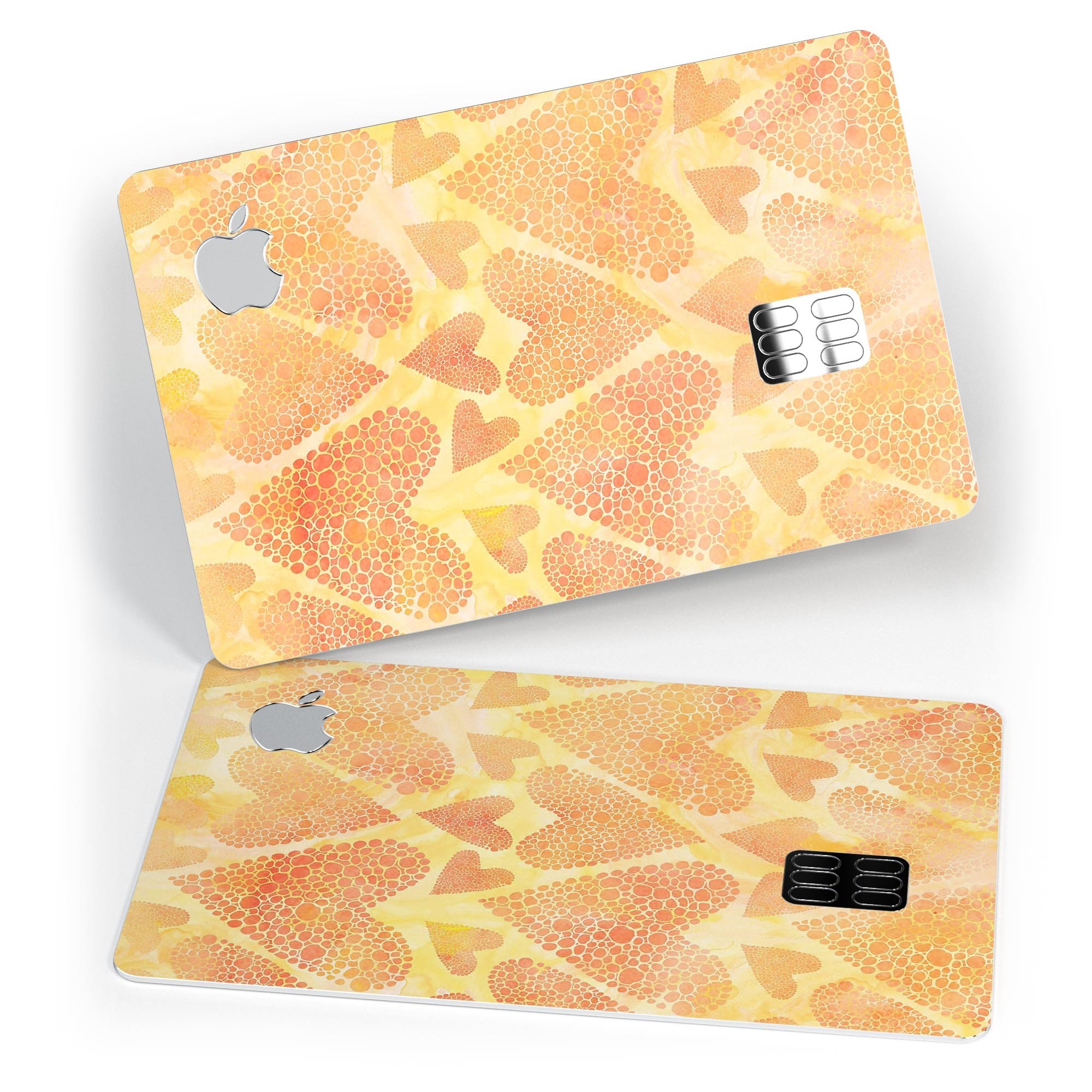 Yellow Orange Tiny Hearts Premium Protective Decal for Apple Card, showcasing vibrant colors and a stylish design.