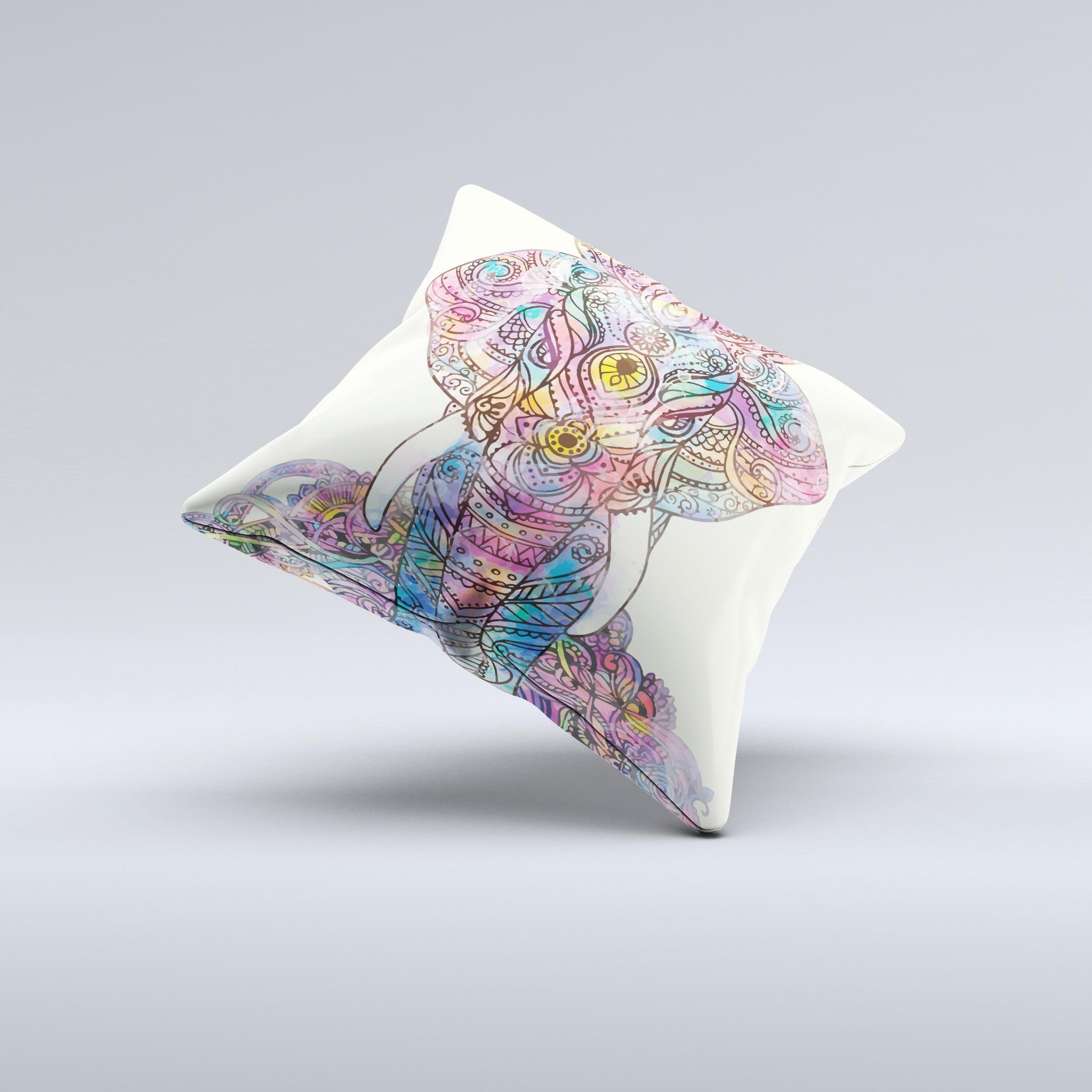 Handcrafted Zendoodle Sacred Elephant decorative throw pillow with intricate design and high-quality fabric.