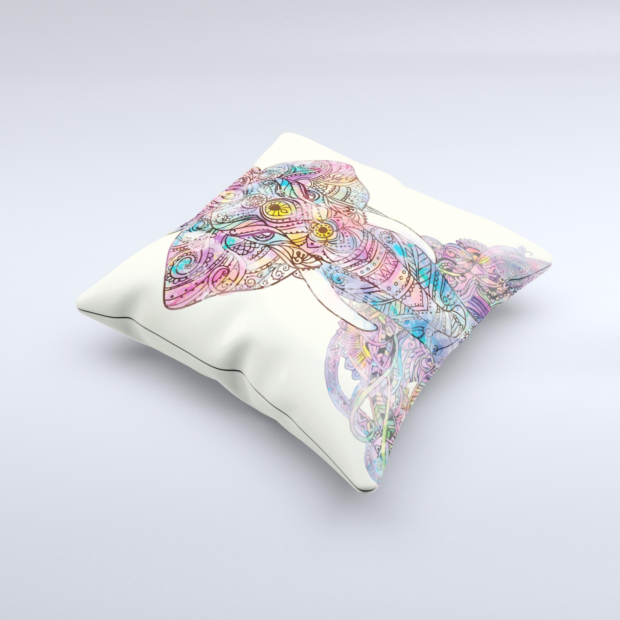 Handcrafted Zendoodle Sacred Elephant decorative throw pillow with intricate design and high-quality fabric.