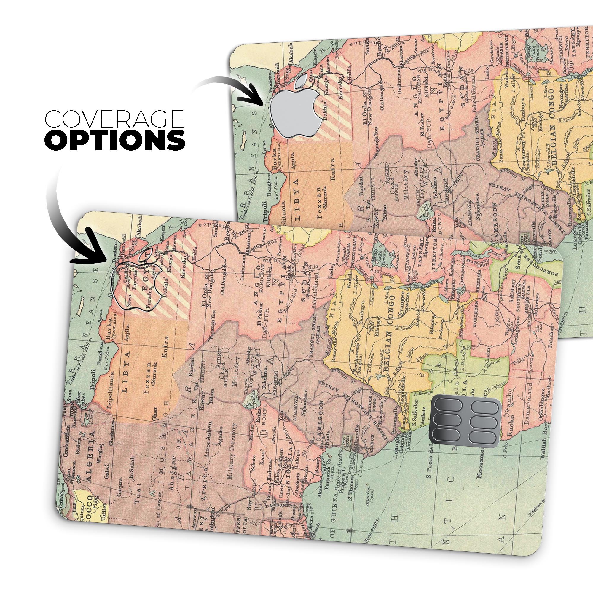 Premium protective decal skin kit featuring a detailed map of Africa designed for the Apple Card.
