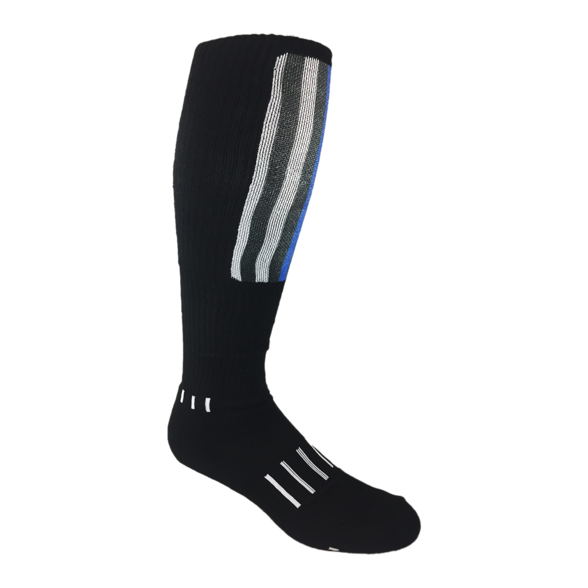 Thin Line Deadlift Knee High Socks featuring the Thin Blue Line flag design, ideal for athletes and fitness enthusiasts.