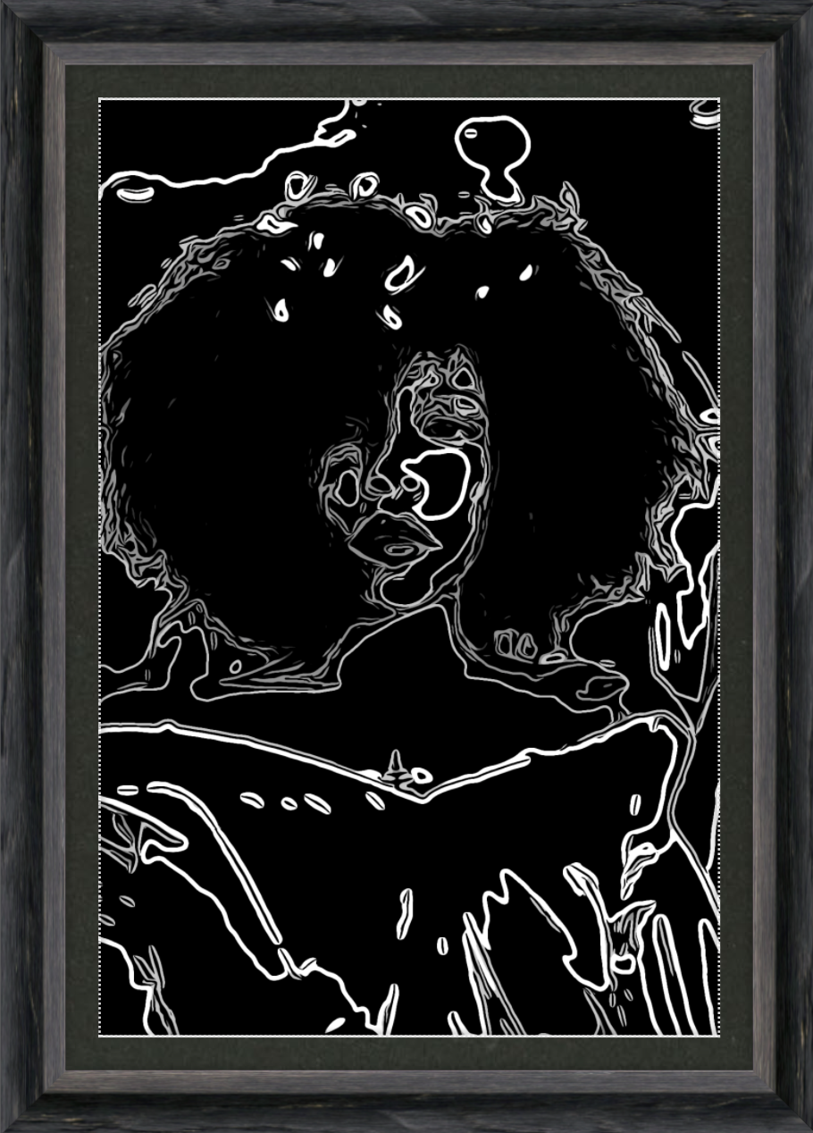 Throne bythelionbody custom Appalachian barnwood picture frame in rustic black with a smooth black mat, showcasing a beautiful artwork.