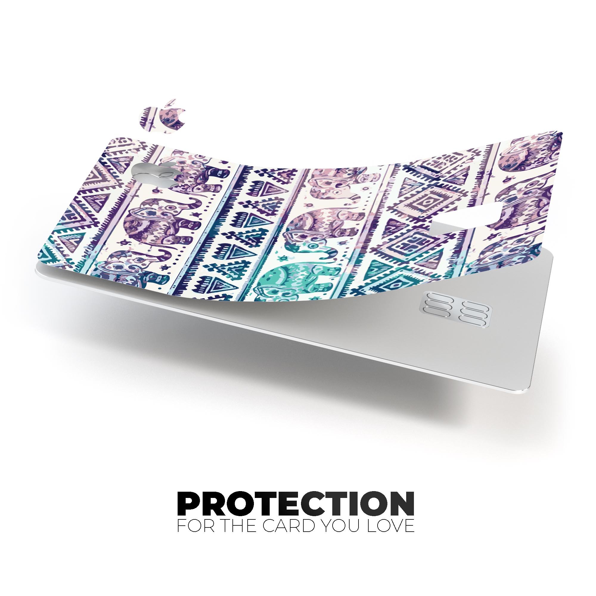 Tie-Dyed Aztec Elephant Pattern V2 decal skin for Apple Card, showcasing vibrant colors and intricate design.