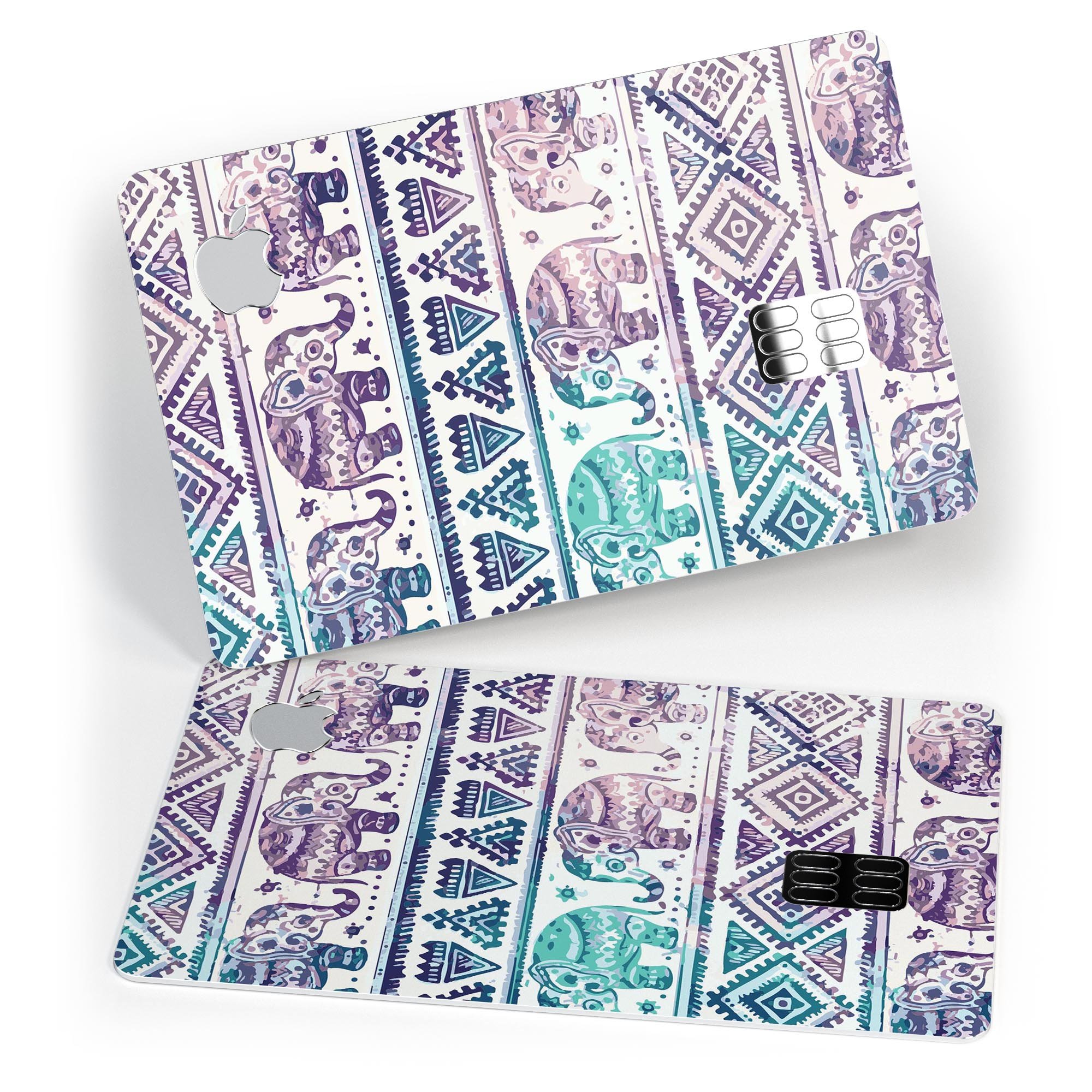 Tie-Dyed Aztec Elephant Pattern V2 decal skin for Apple Card, showcasing vibrant colors and intricate design.