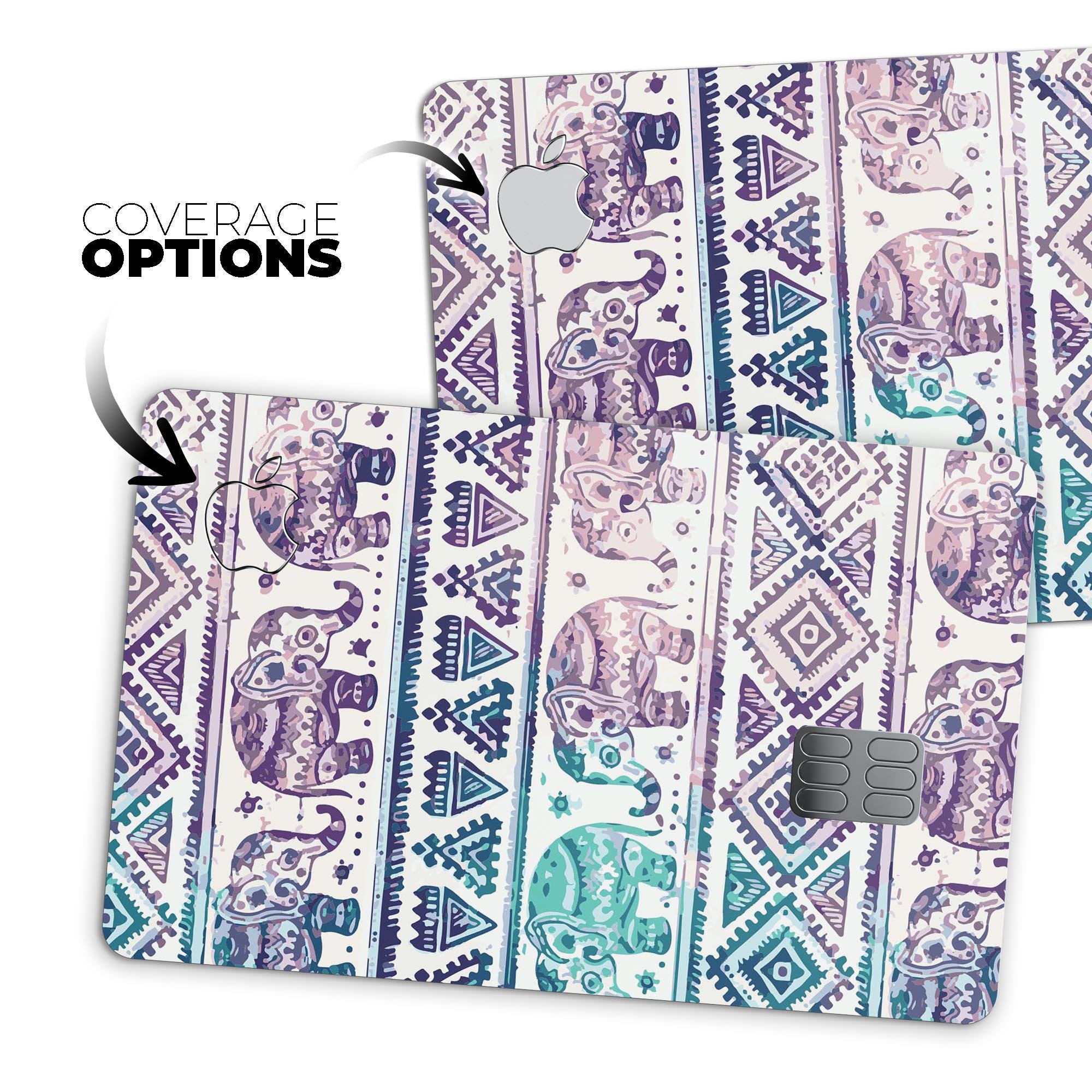 Tie-Dyed Aztec Elephant Pattern V2 decal skin for Apple Card, showcasing vibrant colors and intricate design.
