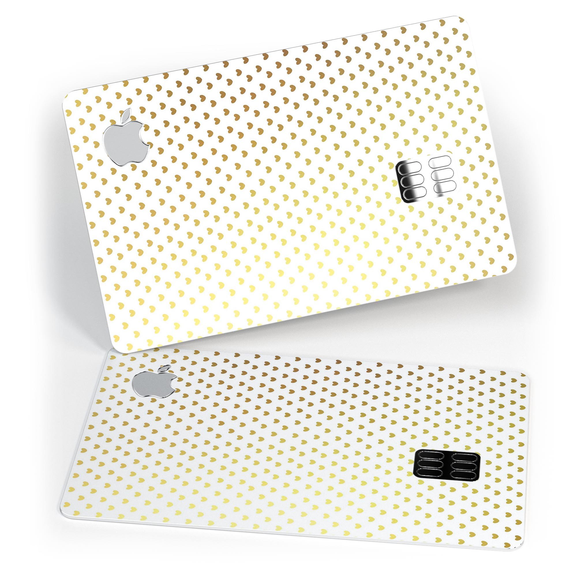 Tiny Golden Hearts Pattern decal skin for Apple Card, showcasing a stylish design with protective features.