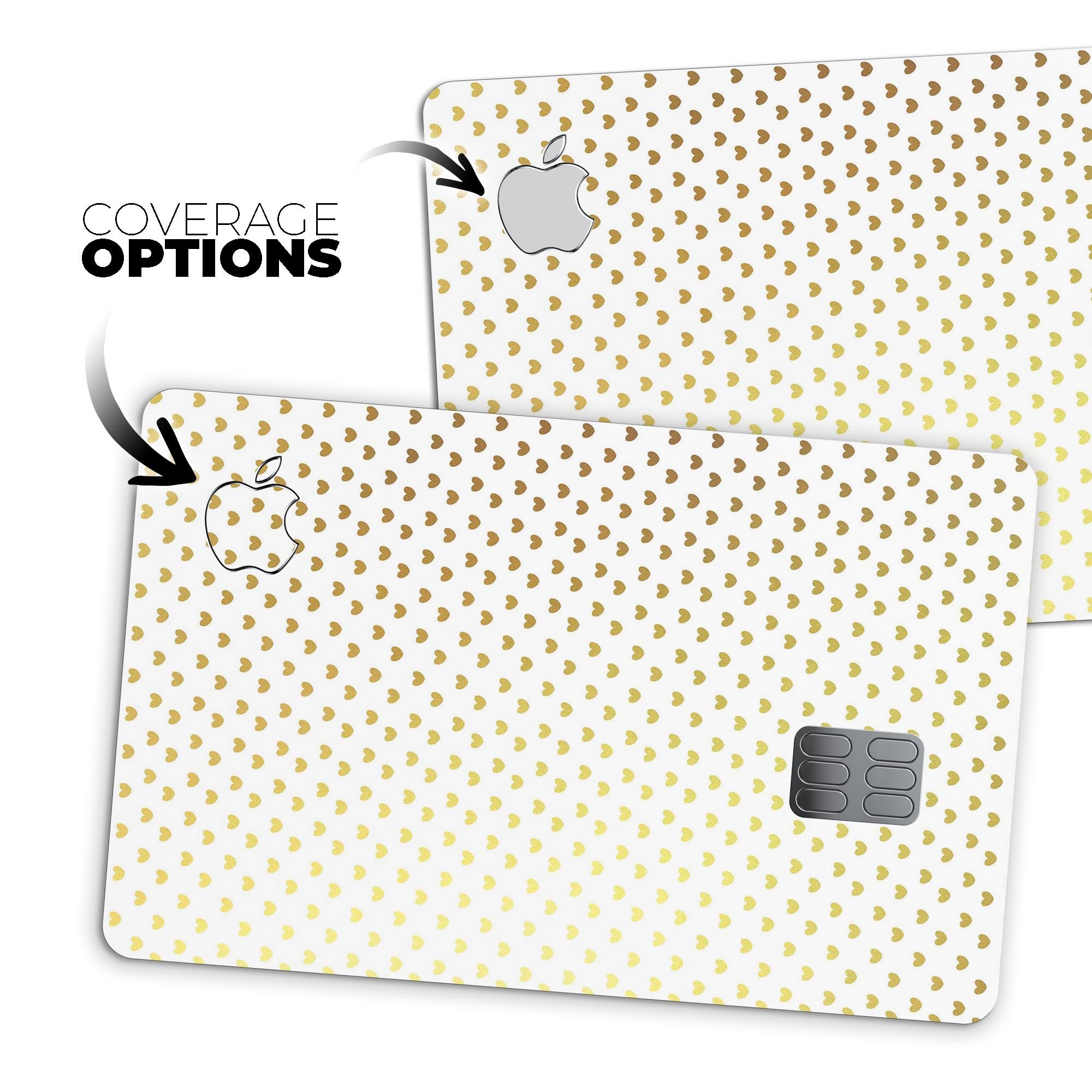 Tiny Golden Hearts Pattern decal skin for Apple Card, showcasing a stylish design with protective features.