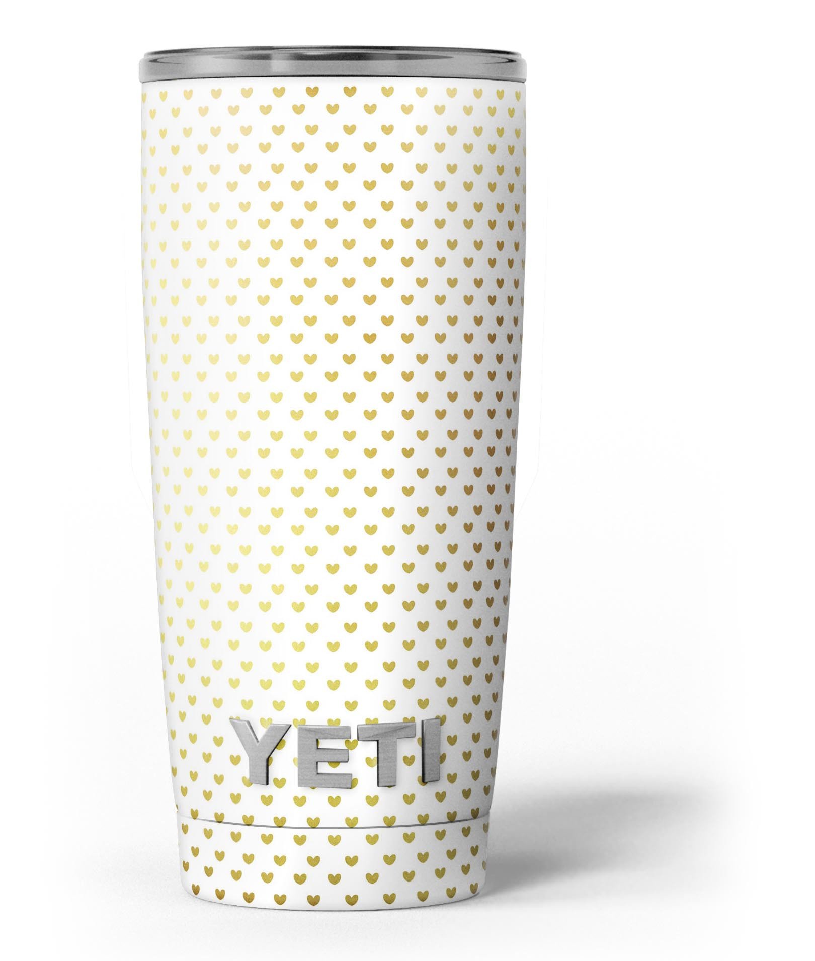 Tiny Golden Hearts Pattern skin decal vinyl wrap kit for Yeti Coolers, showcasing a stylish design that enhances the cooler's appearance.