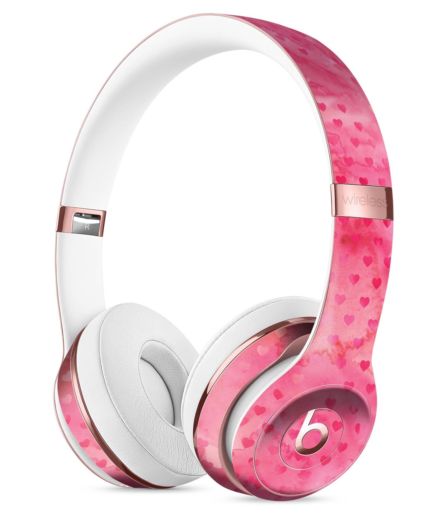 Tiny Pink Watercolor Hearts Full-Body Skin Kit for Beats by Dre Solo 3 Wireless Headphones, showcasing a vibrant heart design.