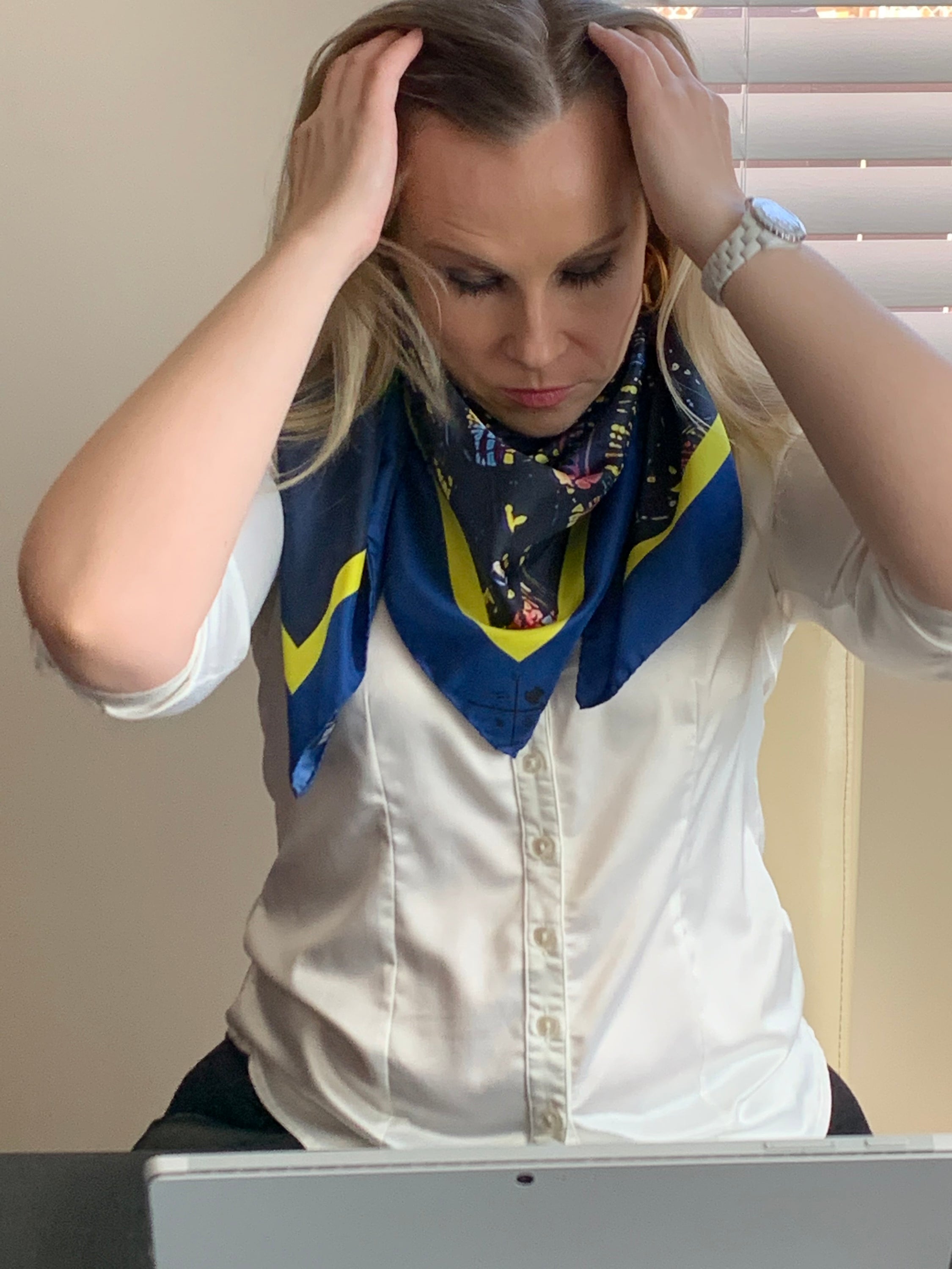 Toronto Skyline Ladies Scarf featuring deep midnight blue and glowing city lights design, made from 100% Italian silk.