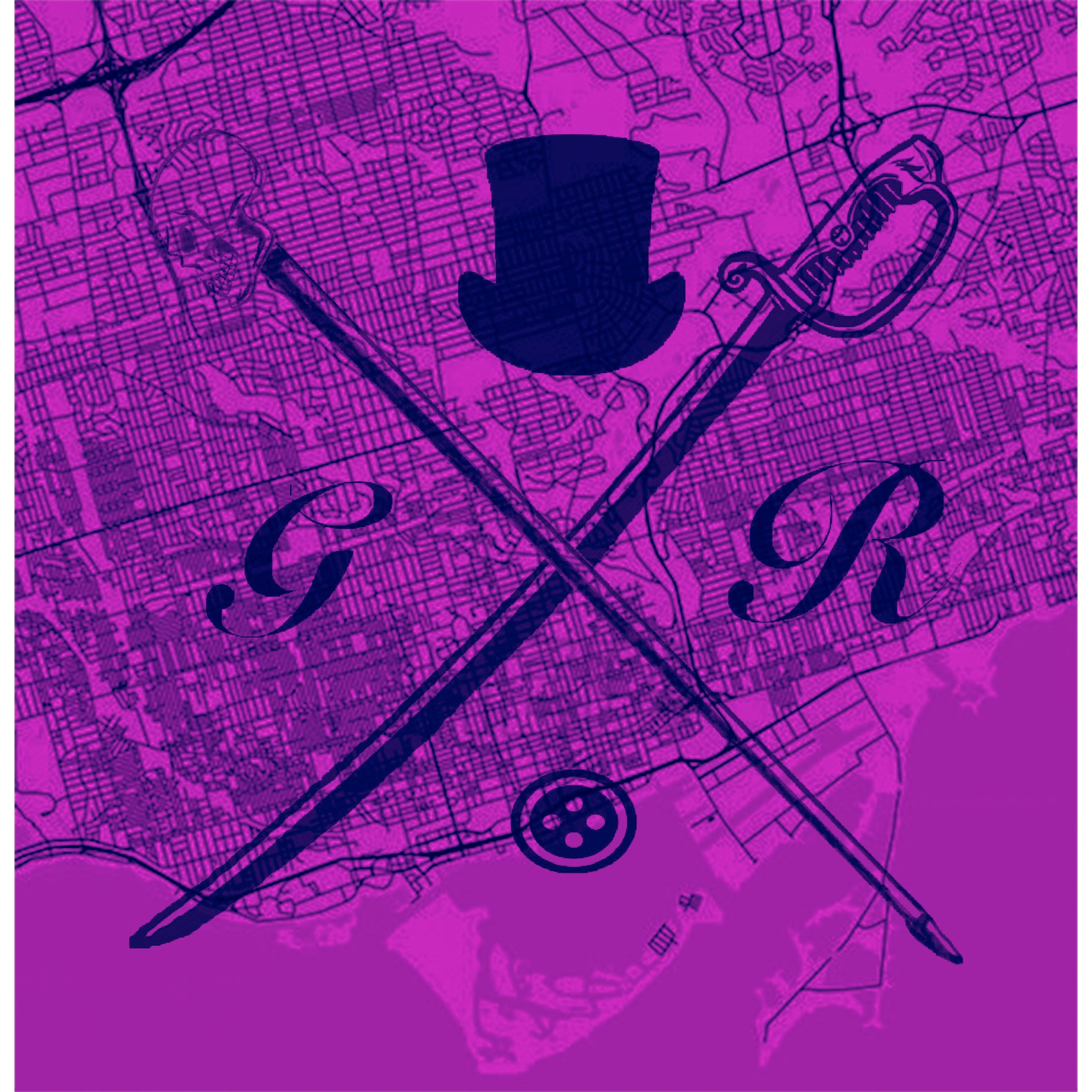 Toronto Street Map pocket square in magenta with Gentleman Rogue logo, made from 100% silk.