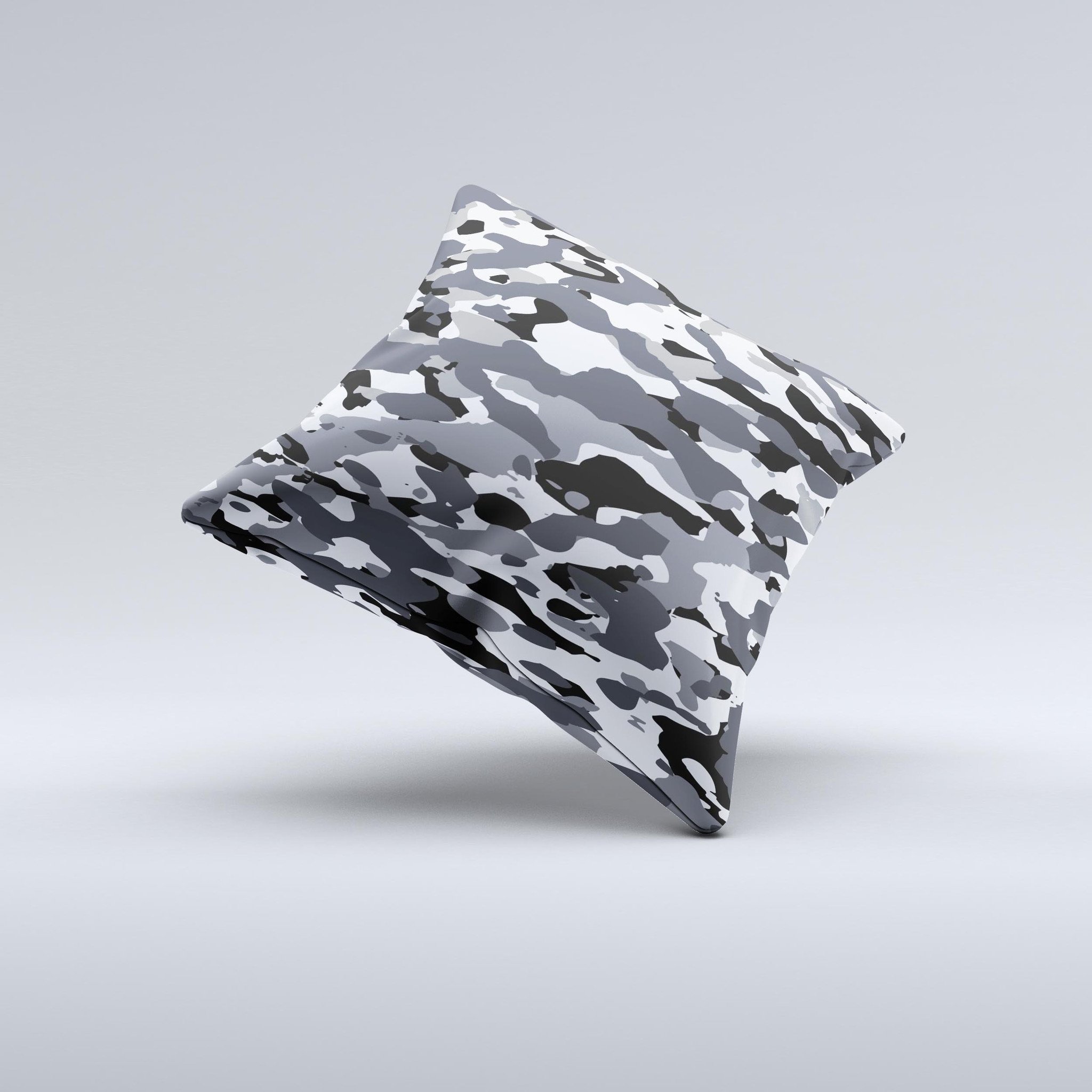 Traditional Black & White Camo Ink-Fuzed Decorative Throw Pillow, handcrafted with high thread count fabric and unique design.