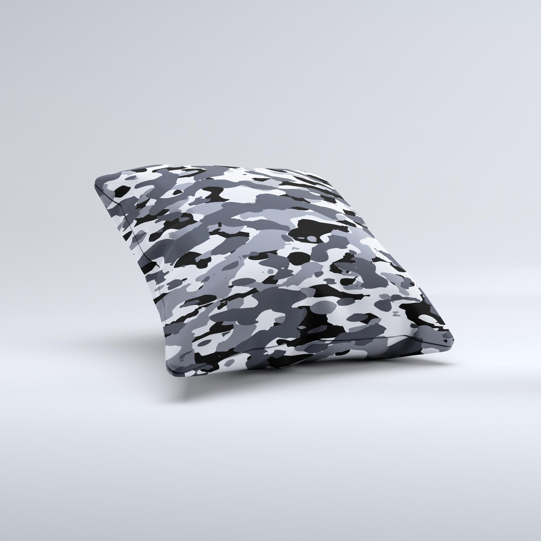 Traditional Black & White Camo Ink-Fuzed Decorative Throw Pillow, handcrafted with high thread count fabric and unique design.