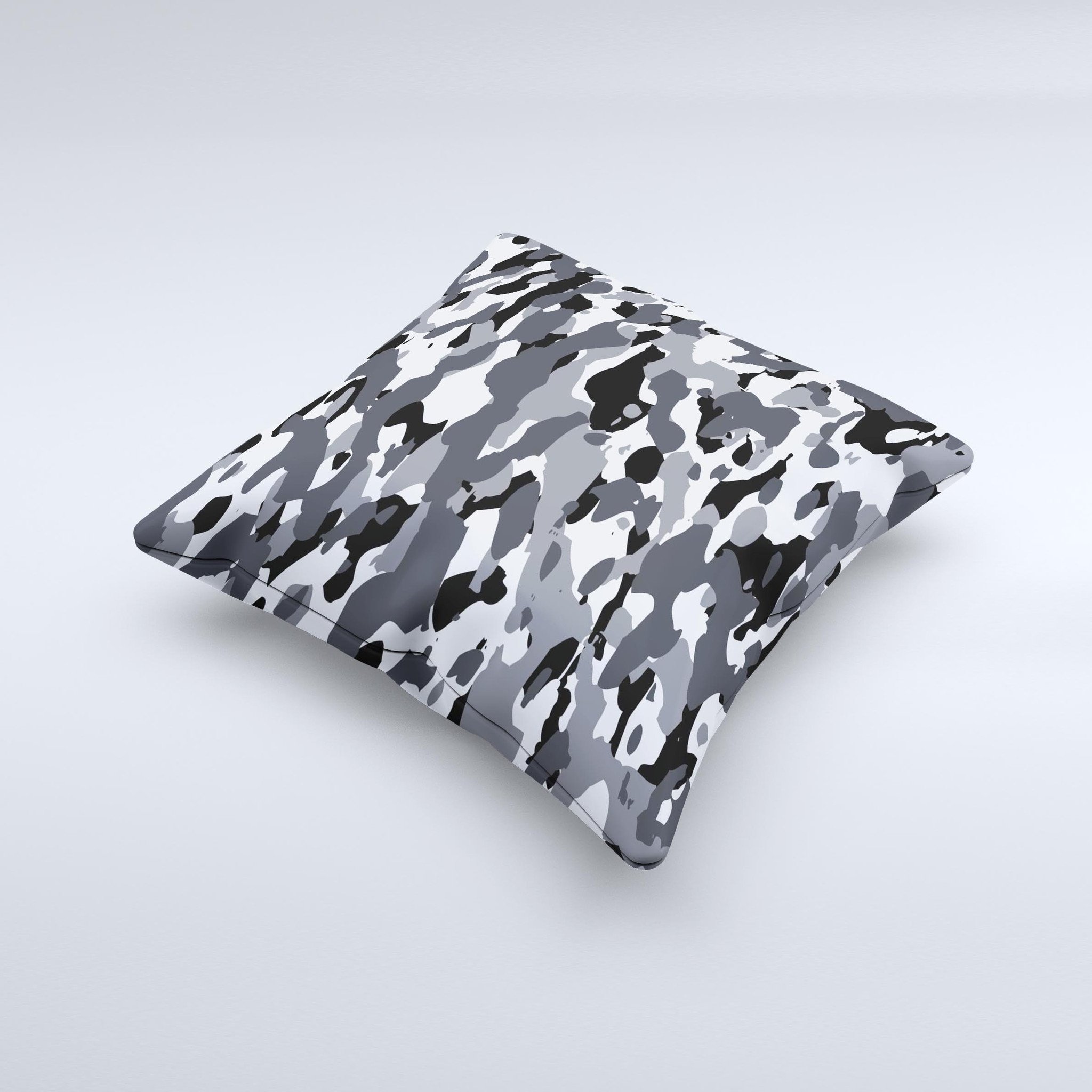 Traditional Black & White Camo Ink-Fuzed Decorative Throw Pillow, handcrafted with high thread count fabric and unique design.