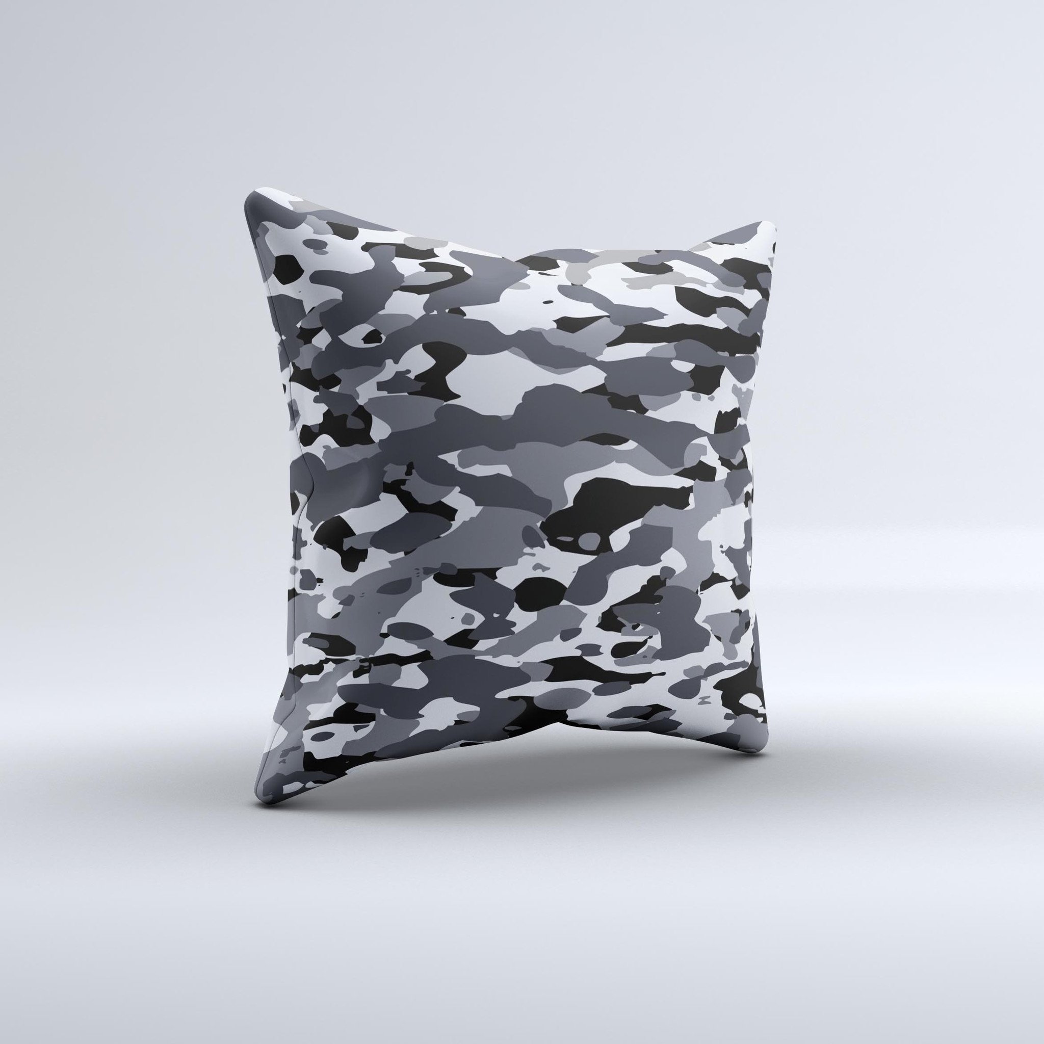 Traditional Black & White Camo Ink-Fuzed Decorative Throw Pillow, handcrafted with high thread count fabric and unique design.