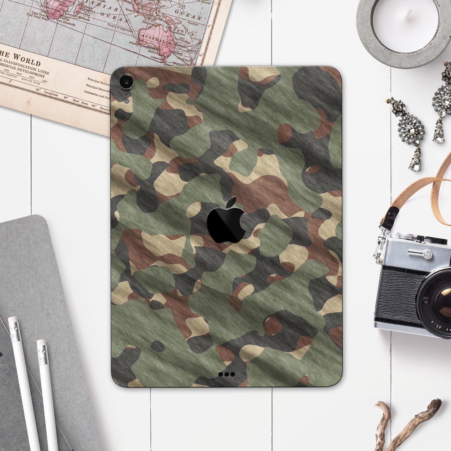 Traditional Camouflage Full Body Skin Decal for Apple iPad Pro, showcasing its premium 3M material and stylish design.