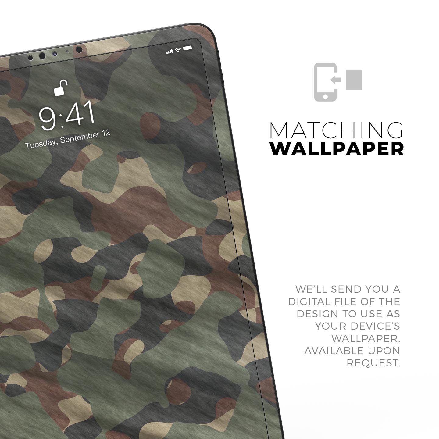 Traditional Camouflage Full Body Skin Decal for Apple iPad Pro, showcasing its premium 3M material and stylish design.