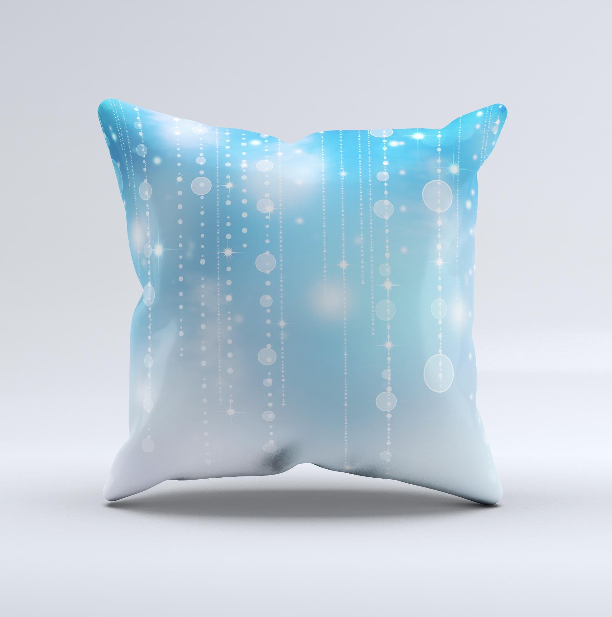 Translucent blue and white decorative throw pillow with unique ink-fuzed design, handcrafted in Virginia.