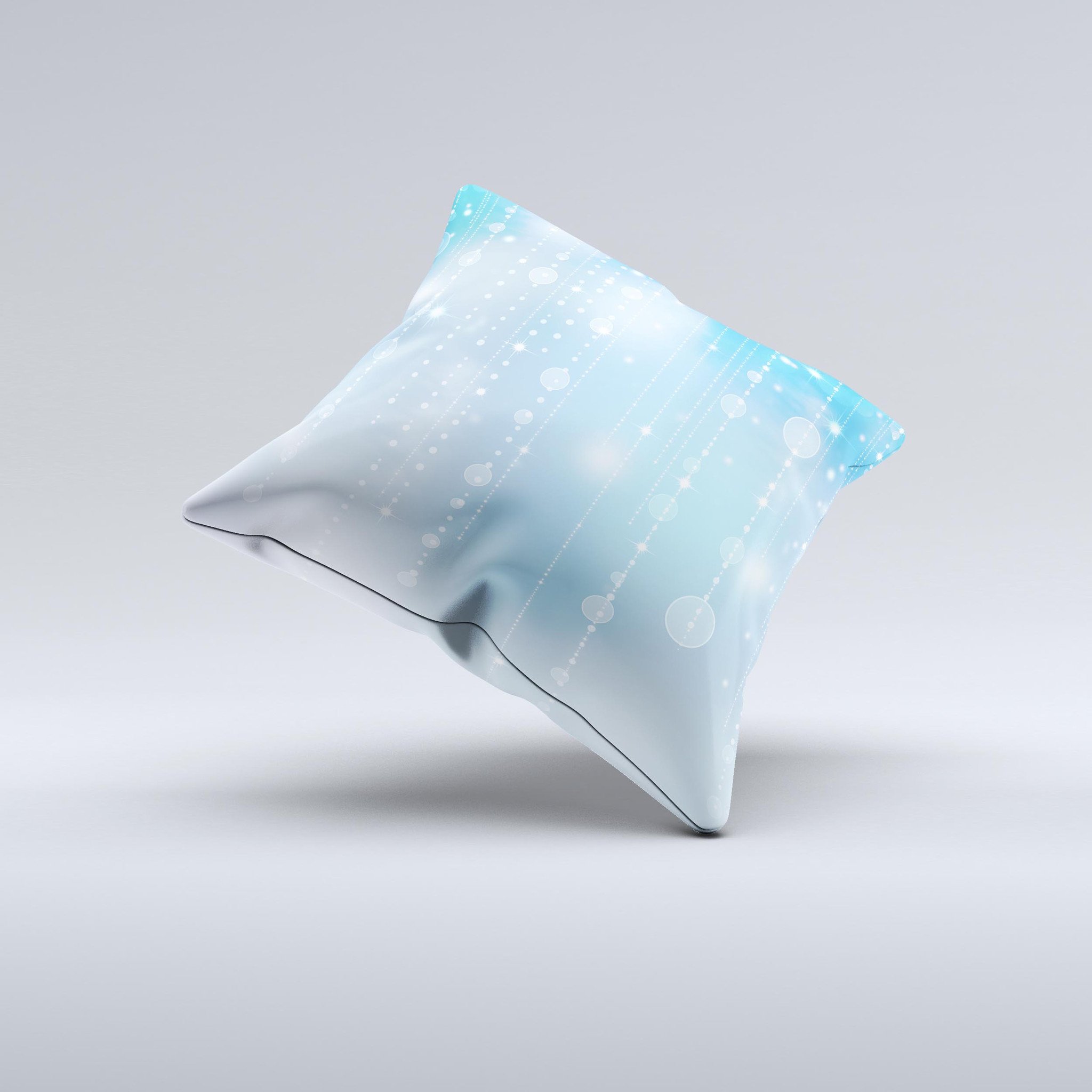 Translucent blue and white decorative throw pillow with unique ink-fuzed design, handcrafted in Virginia.
