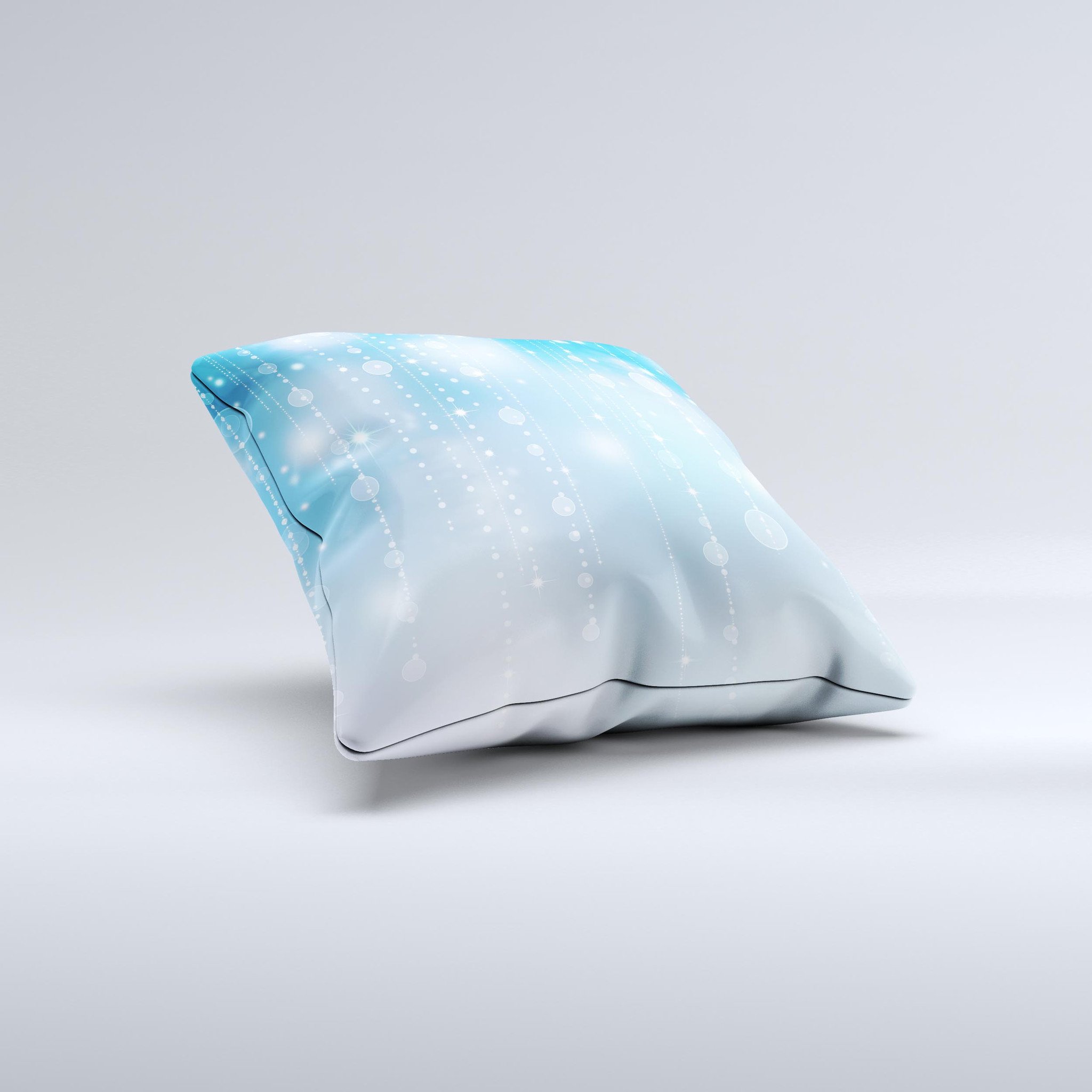Translucent blue and white decorative throw pillow with unique ink-fuzed design, handcrafted in Virginia.