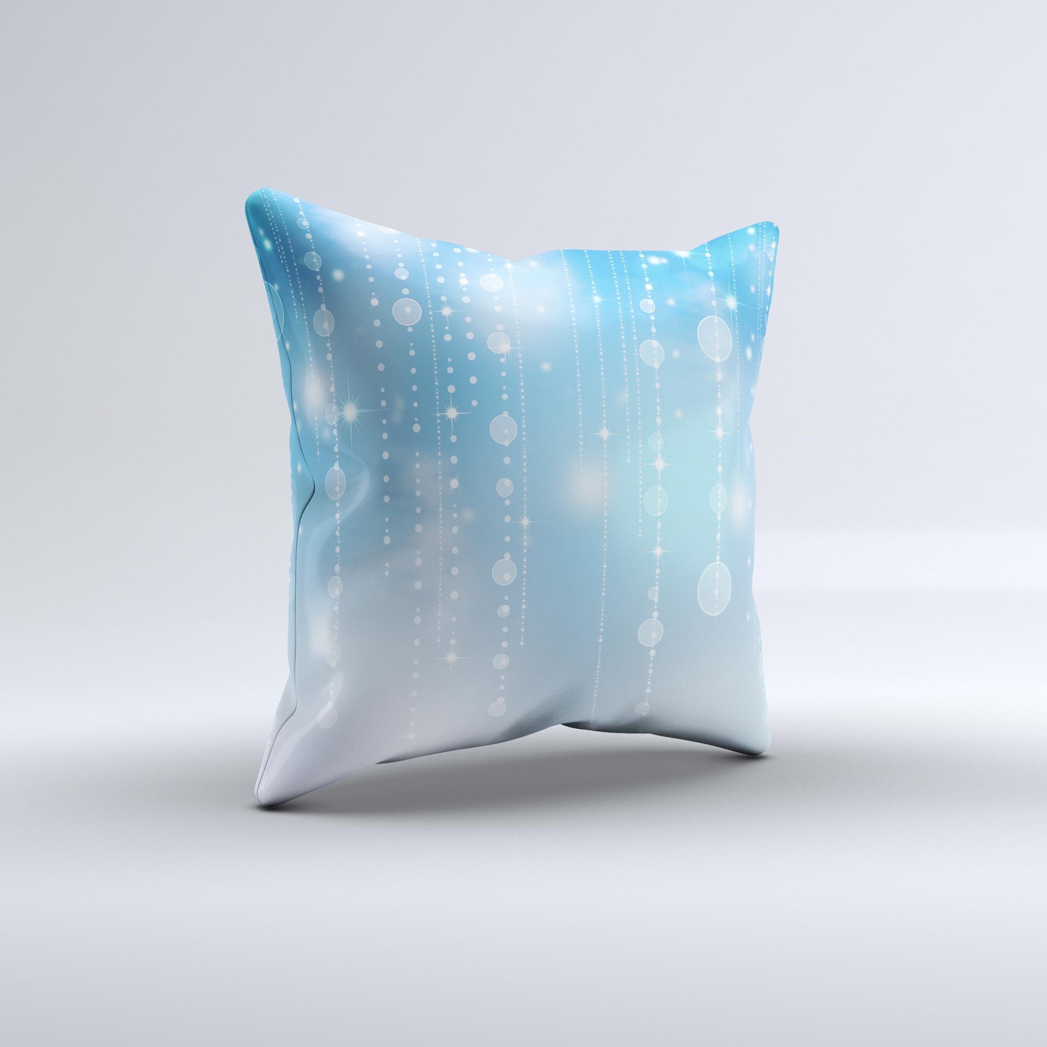 Translucent blue and white decorative throw pillow with unique ink-fuzed design, handcrafted in Virginia.