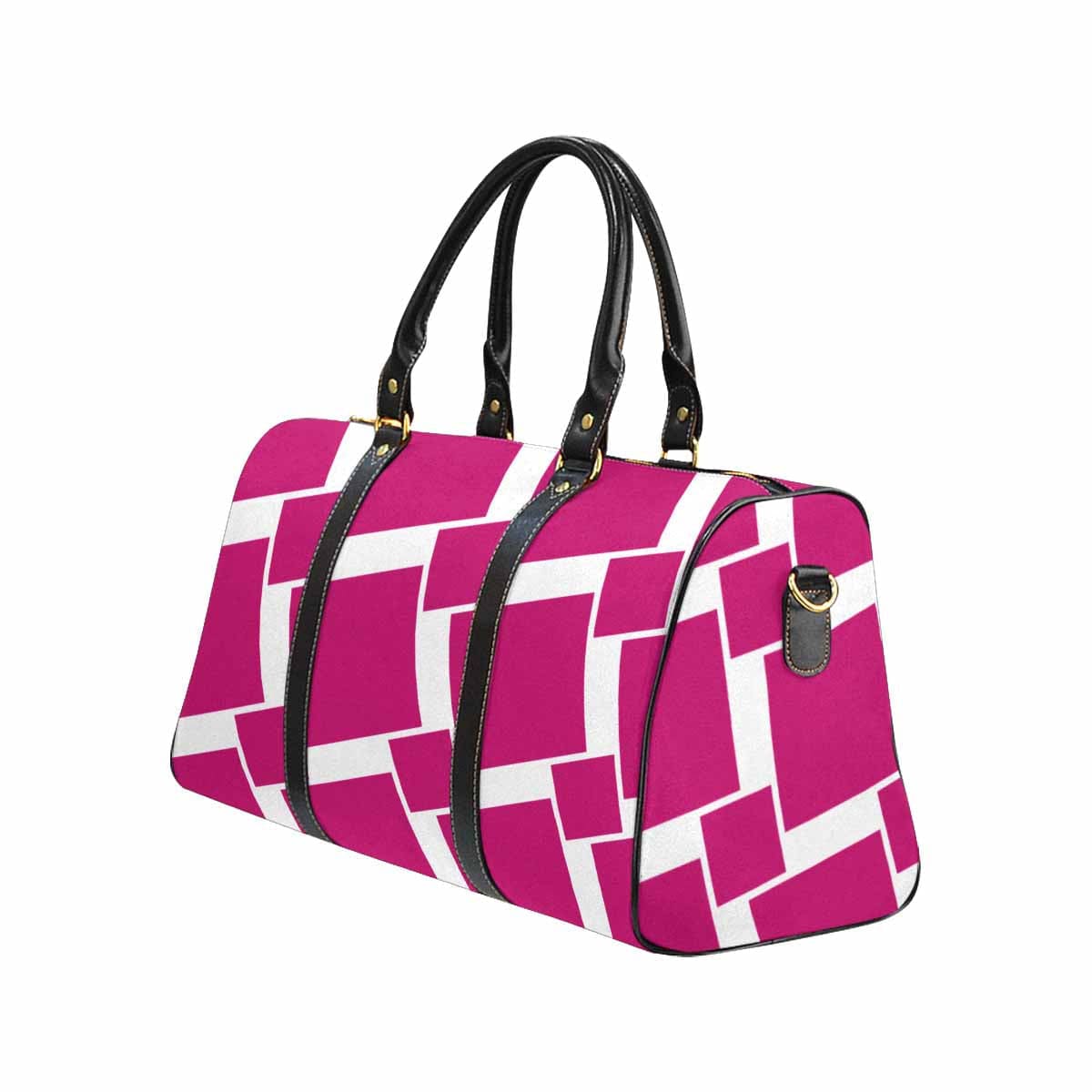 Fushia Pink Travel Bag with adjustable shoulder strap, showcasing its spacious design and waterproof fabric.