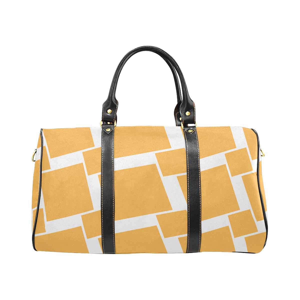 Golden yellow travel bag with adjustable shoulder strap, made from waterproof fabric, featuring a spacious main compartment and inner zipper pocket.