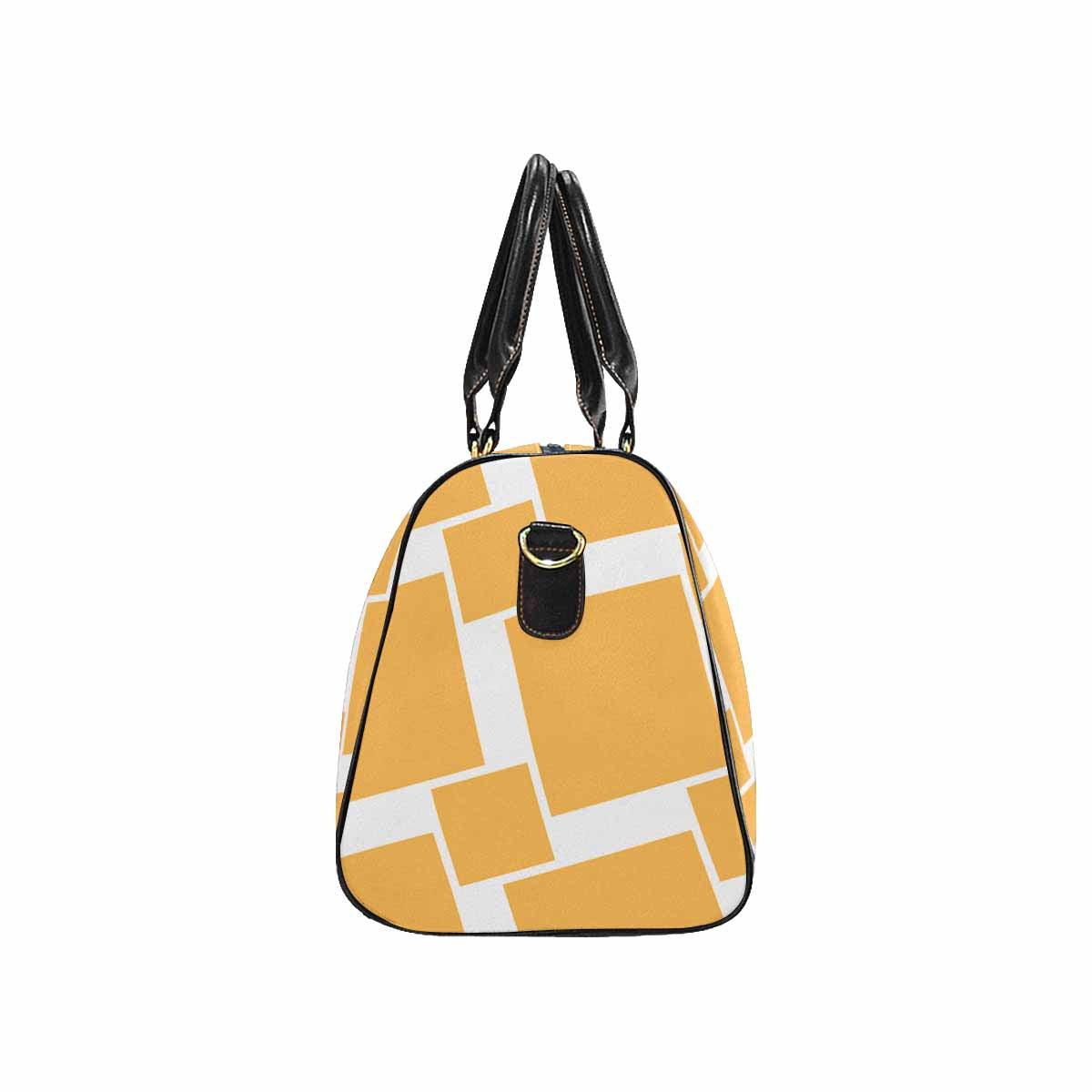 Golden yellow travel bag with adjustable shoulder strap, made from waterproof fabric, featuring a spacious main compartment and inner zipper pocket.