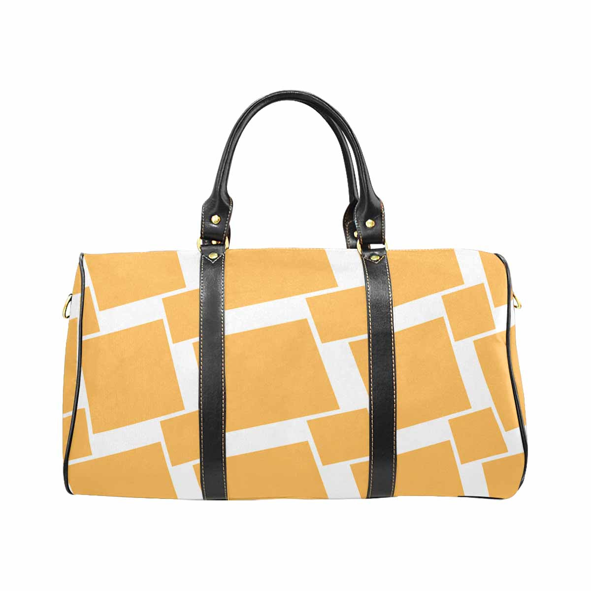 Golden yellow travel bag with adjustable shoulder strap, made from waterproof fabric, featuring a spacious main compartment and inner zipper pocket.