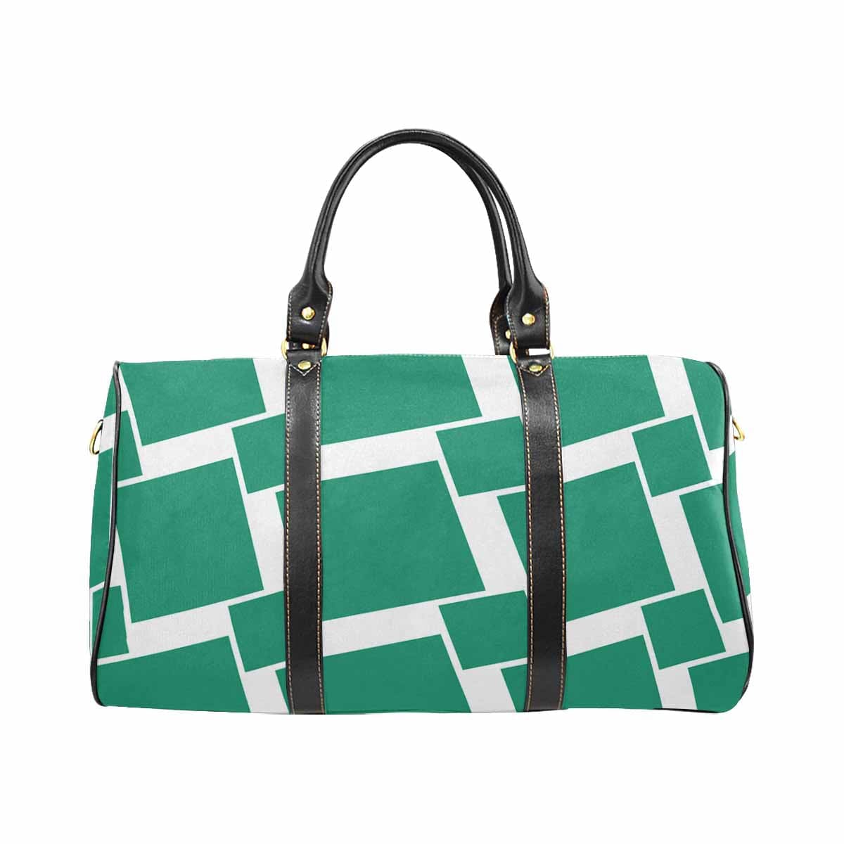 A stylish green travel bag with an adjustable shoulder strap, showcasing its spacious design and durable waterproof fabric.